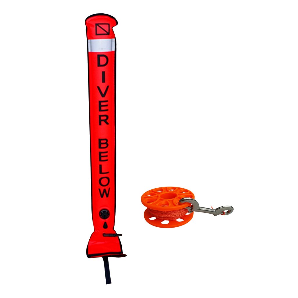 **Scuba Diving SMB Surface Marker Buoy with Reflective Tape, Oral Inflation & 59ft Dive Reel - Perfect for Wreck, Cave, Kayak & Anchor Safety**    *(Use Cases: Ideal for scuba divers, wreck explorers, cave divers, kayakers, and boaters for enhanced underwater visibility and safety.)*