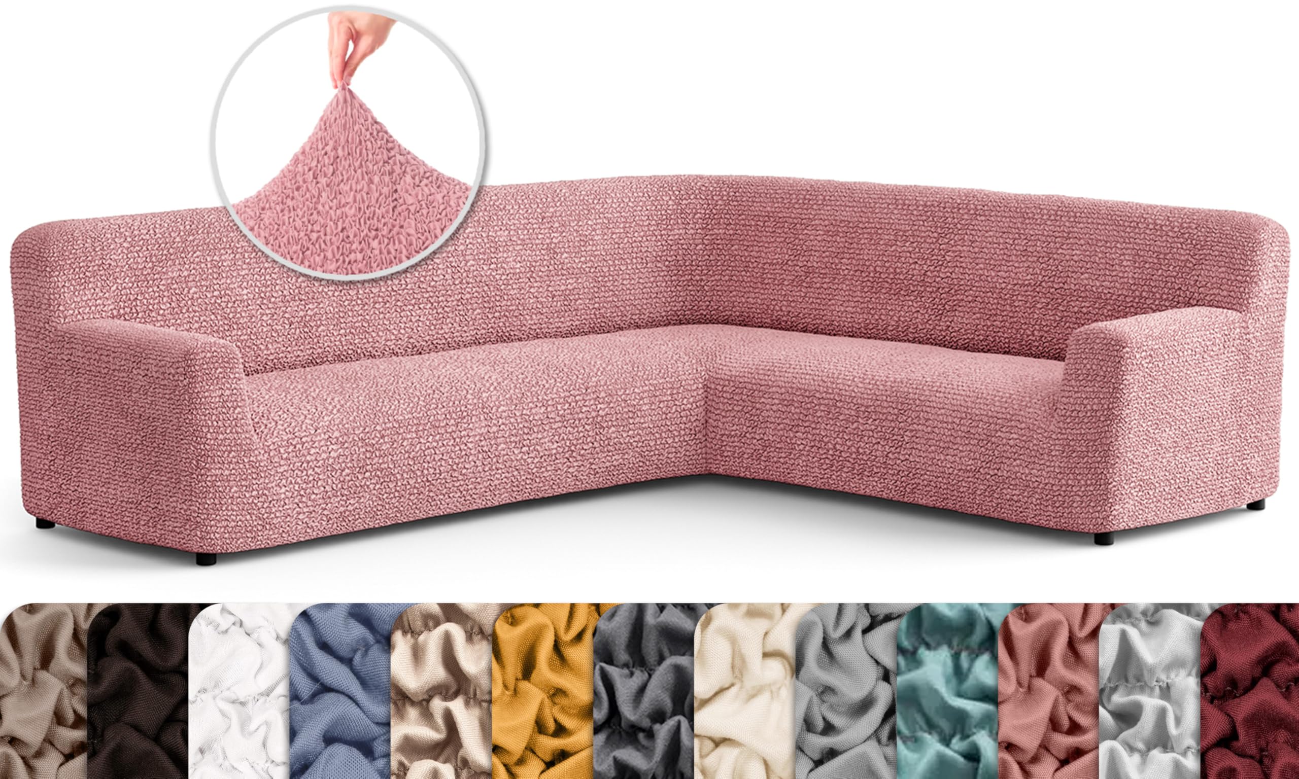 PAULATO BY GA.I.CO. Extra Large L-Shape Corner Sectional Couch Cover - Washable Polyester Sofa Slipcover - 1-Piece Form Fit Furniture Protector - Microfiber Fabric - Coral Pink - Perfect for Living Room, Family Room & Home Theater Protection