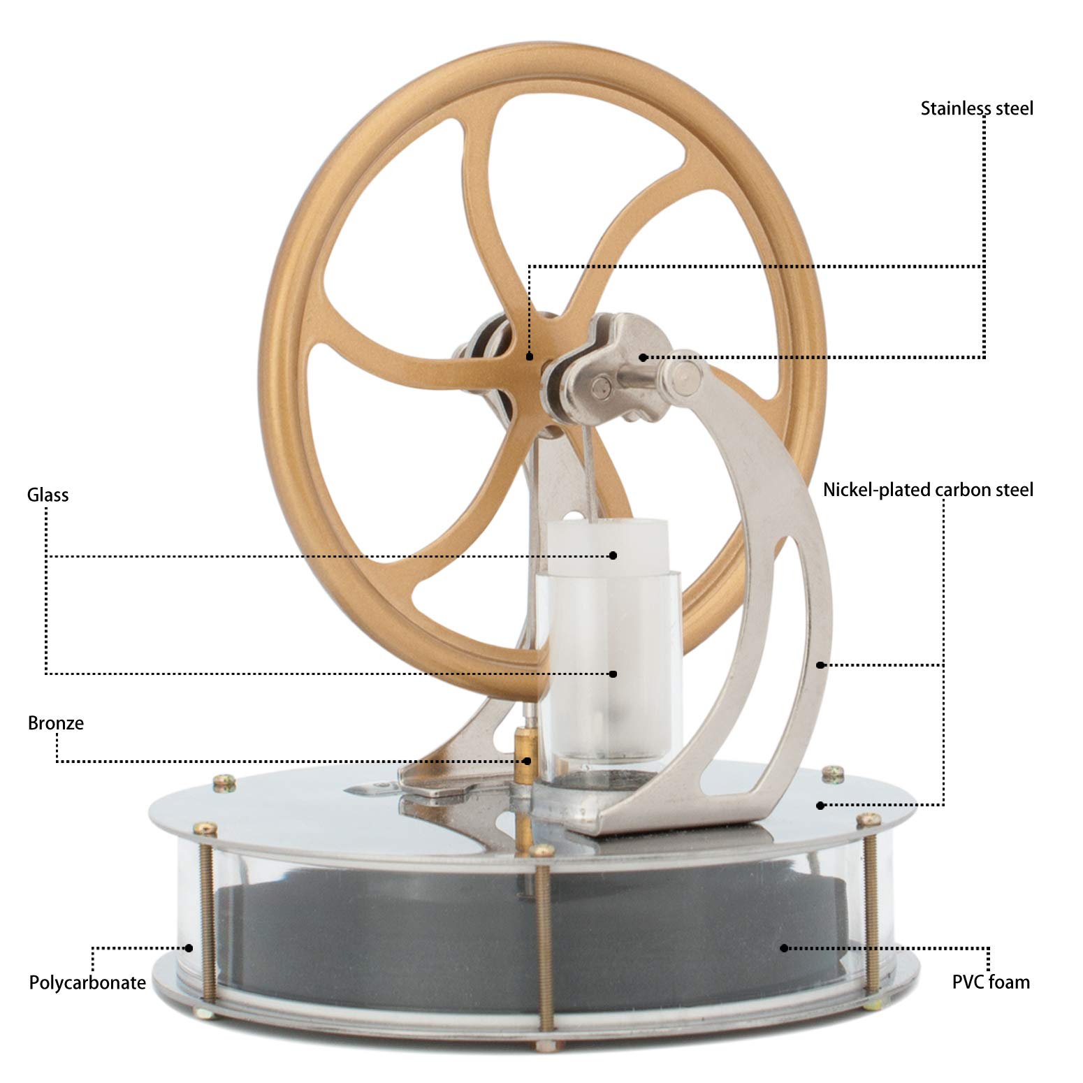DJuiinoStar Classic Low Temperature Stirling Engine Model DLTD-303 - Unique Coffee Timer, Educational Steam Engine Toy, Perfect Gift for Engineers & Collectors - Great for Science Experiments, Office Decor & STEM Learning