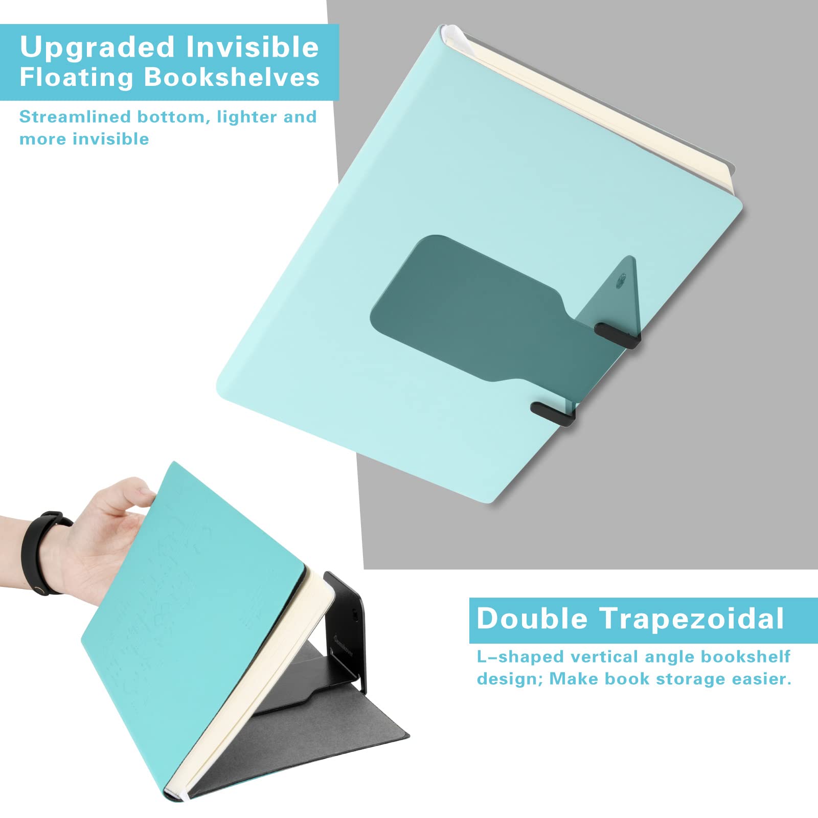 Invisible Floating Bookshelves Set of 2 - Heavy Duty Wall Mounted Book Organizer - Black Iron Storage Shelves for Bedroom, Living Room & Office - Perfect for Modern Home Decor & Space Saving Solutions