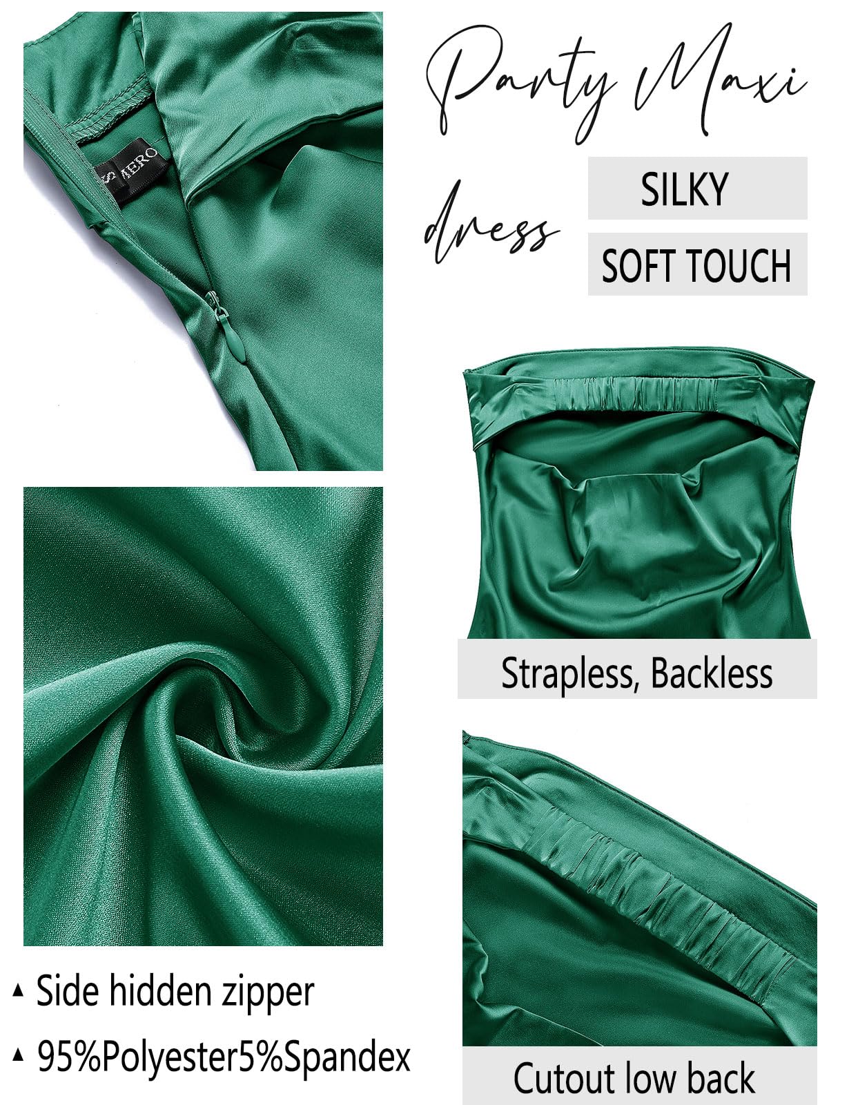 MEROKEETY Women's Strapless Satin Bodycon Maxi Dress for Wedding Guest & Summer 2025 | Elegant Backless Formal Gown for Evening Party, Prom, Cocktail Events