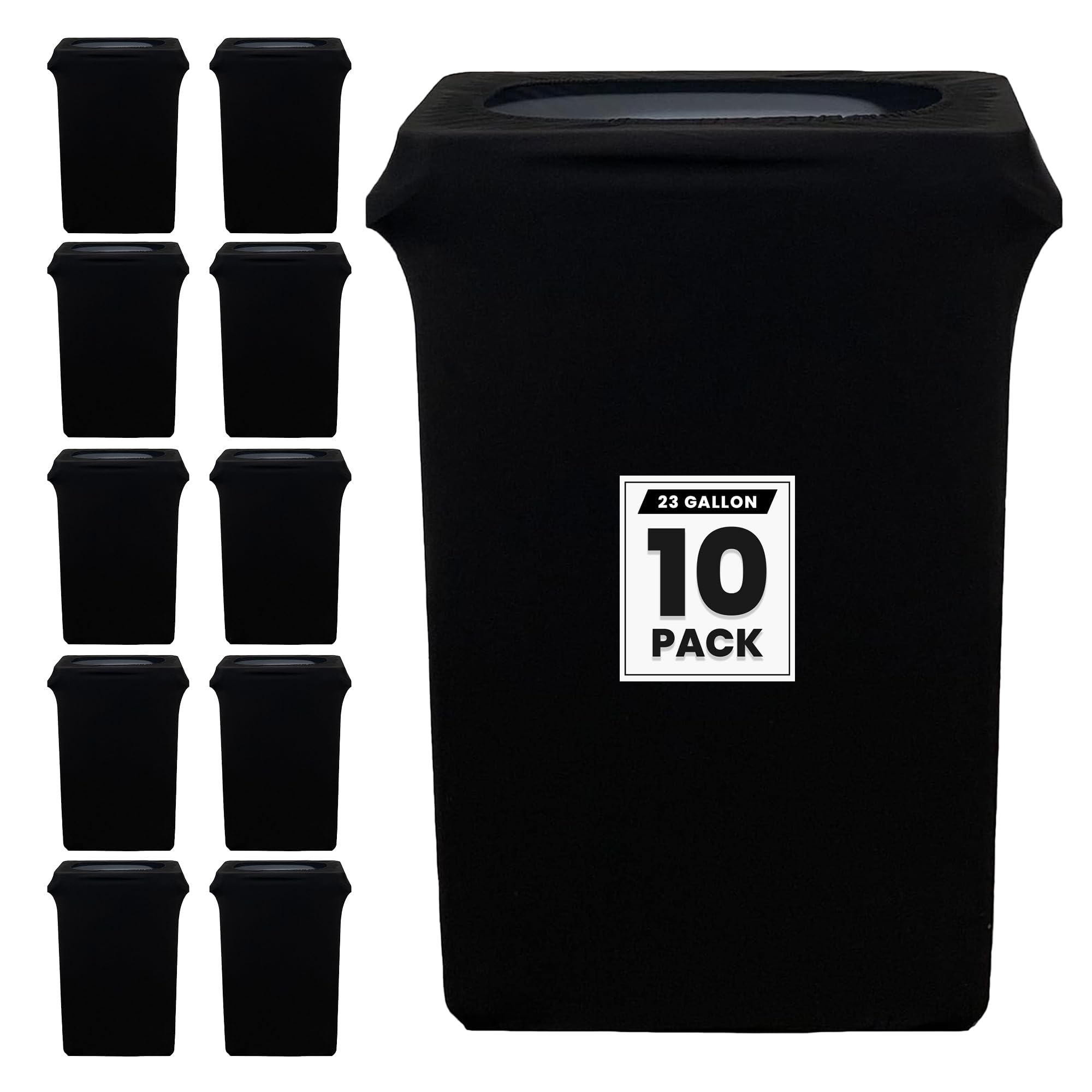 23 Gallon Black Spandex Trash Can Covers - Stretchable Fitted Garbage Bin & Waste Container Covers (Pack of 10) - Perfect for Kitchen, Bathroom, Office & Outdoor Use