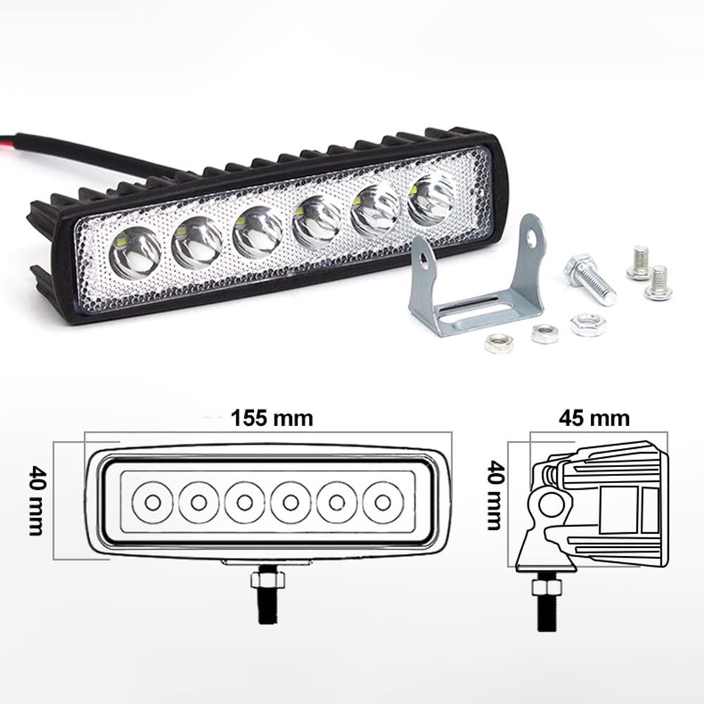 18W LED Work Spot Light Bar - 9-30V DC Motorcycle Spot Light with 6 LEDs - PC Mirror Fog Lamp for Car, Truck, Boat, SUV, ATV - ABS Inspection Light for Offroad & Emergency Use - Perfect for Night Driving, Camping, and Vehicle Maintenance
