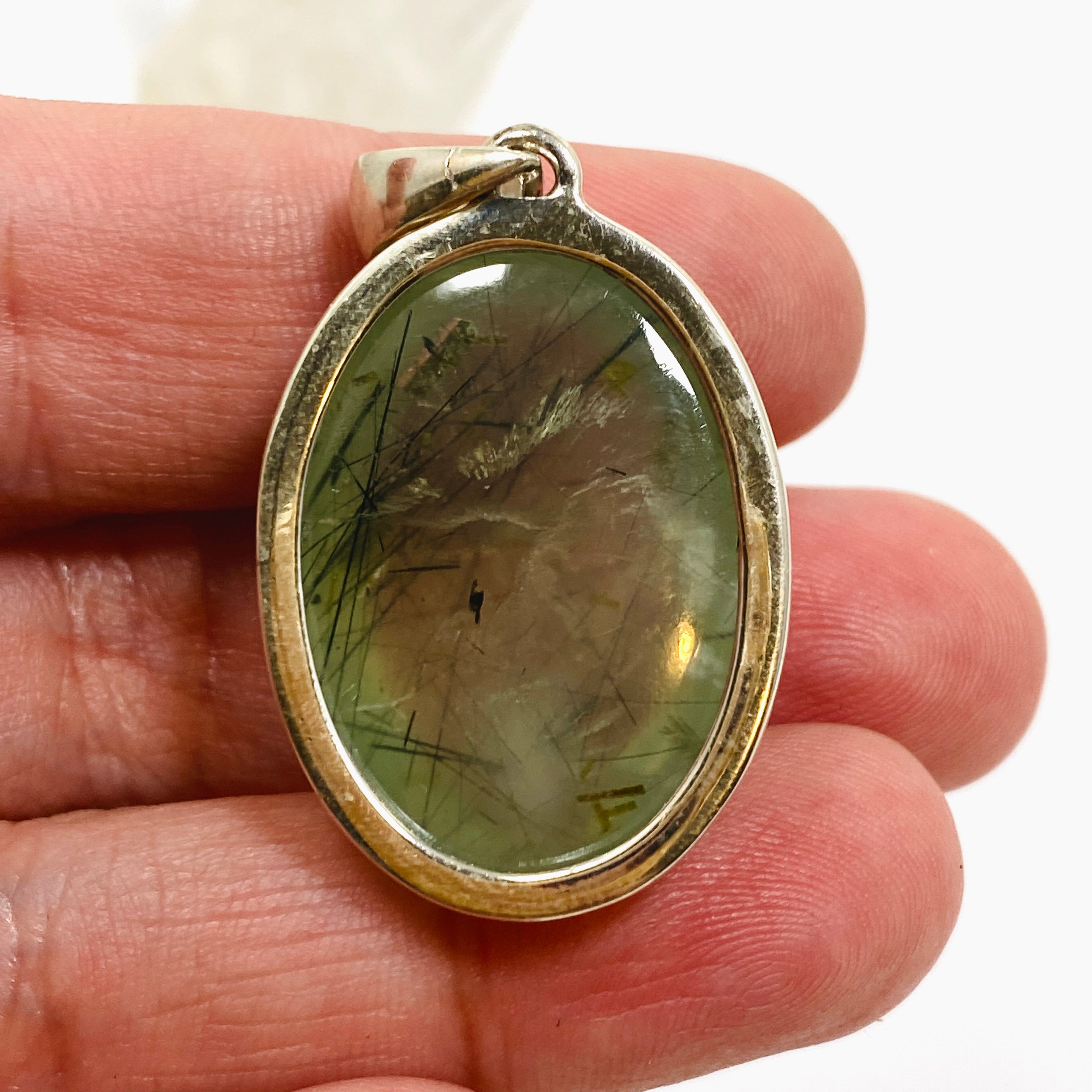 Natural Prehnite with Epidote Oval Cabochon Pendant - Handmade Gemstone Jewelry PPGJ1015 for Women, Healing Crystal Necklace for Meditation & Energy Balance