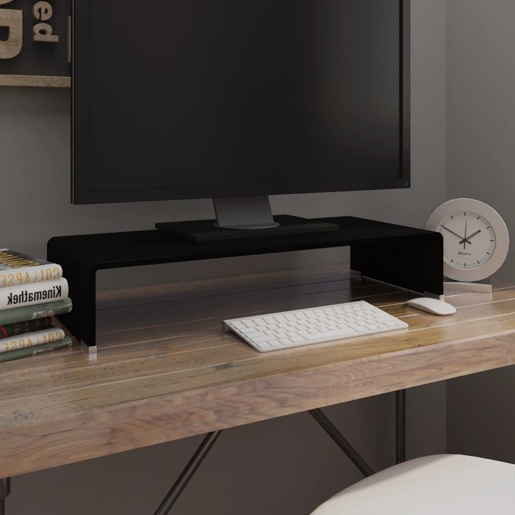 Black Glass TV Stand & Monitor Riser - 27.6