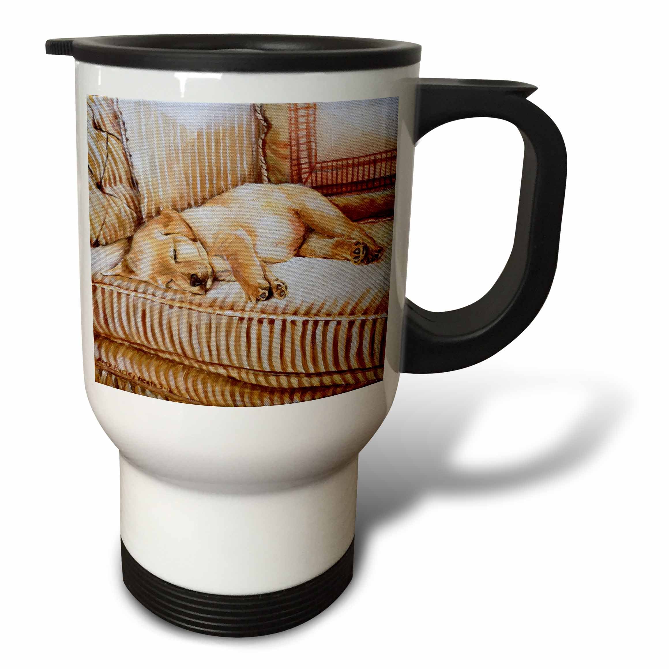 3D Rose Travel Mug - 14 oz Insulated Coffee Cup with Little Yellow Lab Puppy Sleeping in Sun Design, Multicolor - Perfect for Office, Travel & Outdoor Adventures