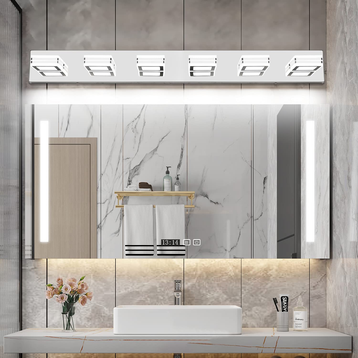 SOLFART 6-Light LED Vanity Mirror Light Fixture - Chrome Finish Bathroom Lighting for Makeup & Shaving - Perfect for Bathroom, Dressing Room & Salon Use