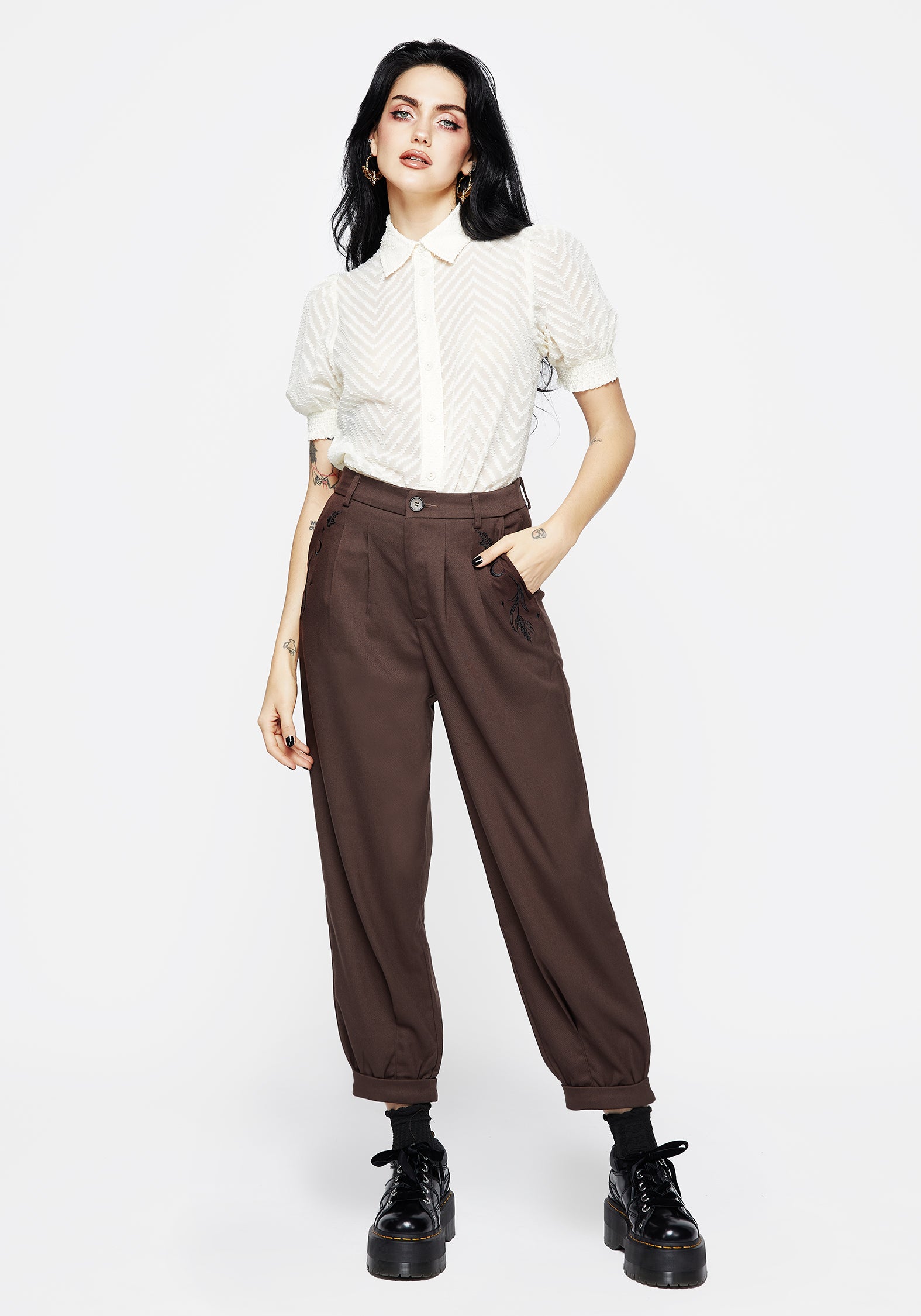 Elegant White Chevron Button-Up Blouse for Women - Perfect for Office Wear & Casual Outfits
