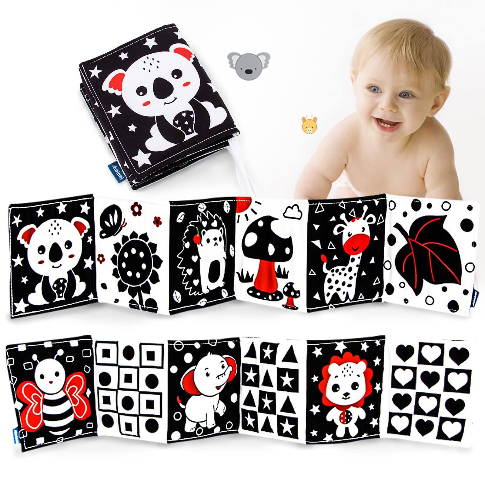 High Contrast Black & White Baby Soft Book - Sensory Cloth Toys for Newborns 0-6 Months | Tummy Time & Early Learning Infant Toys | Perfect for Visual Stimulation & Brain Development