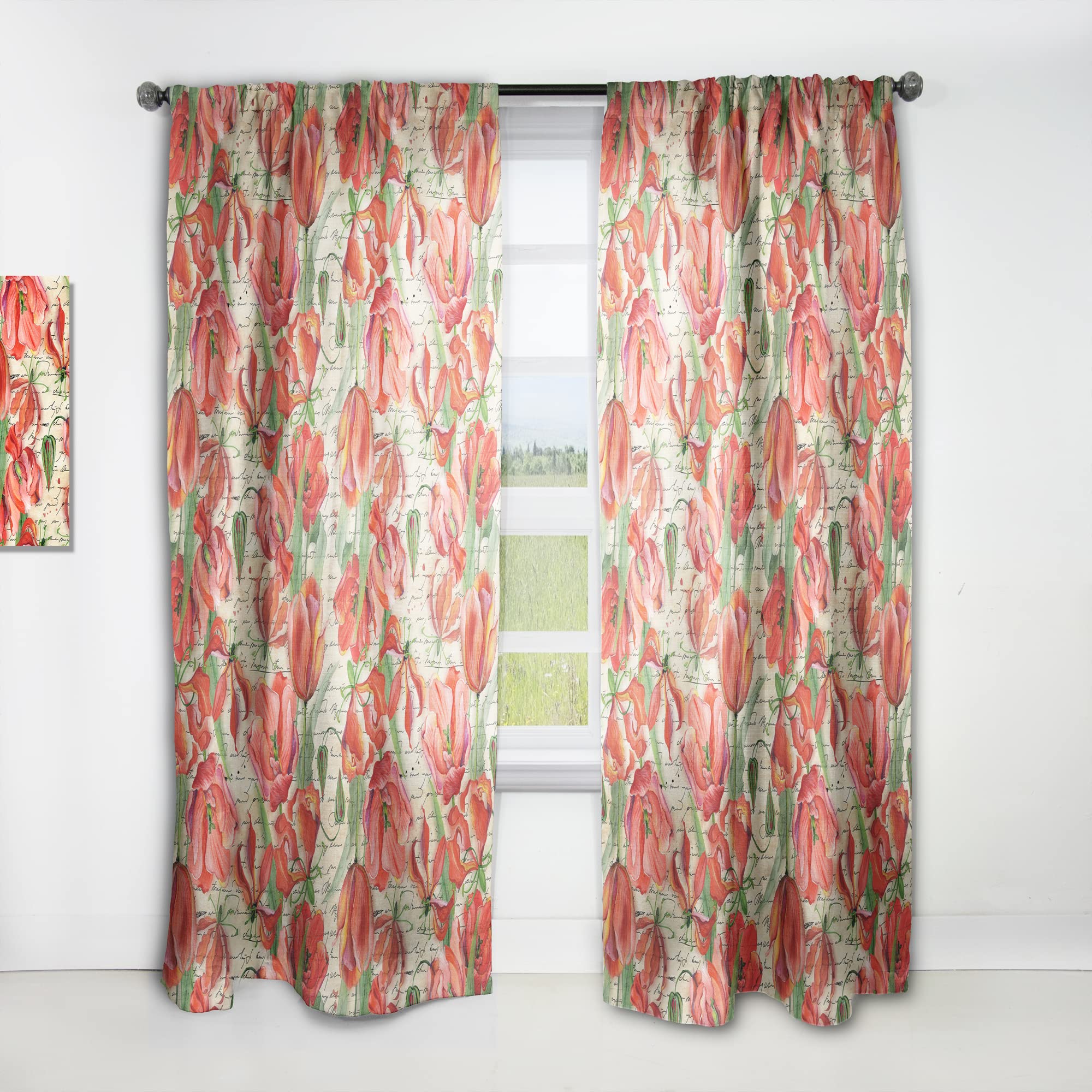 DesignQ Thermal Insulated Curtains - Seamless Red Floral Pattern Single Panel (52x90 inches) for Bedroom & Living Room - Blackout Drapes for Privacy, Energy Saving & Home Decor