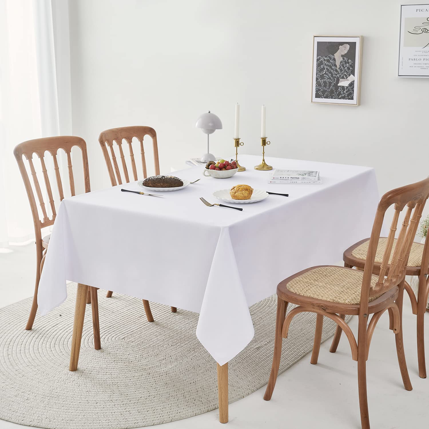 Romanstile Spring Rectangle Tablecloth - Waterproof & Wrinkle-Resistant Washable Polyester Square Table Cover for Kitchen, Dining, Party, Wedding - Indoor & Outdoor Use (70x70 Inches, White) | Perfect for Picnics, BBQs, and Holiday Gatherings
