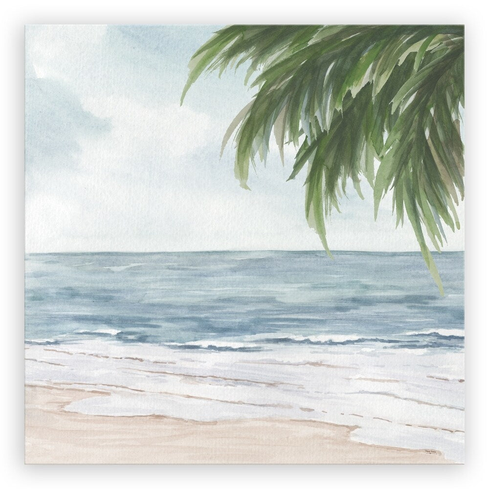 Beach and Palm Frond Printed Canvas Wall Art - 18x18 Inches Multi-Color Tropical Decor for Living Room, Bedroom & Beach House