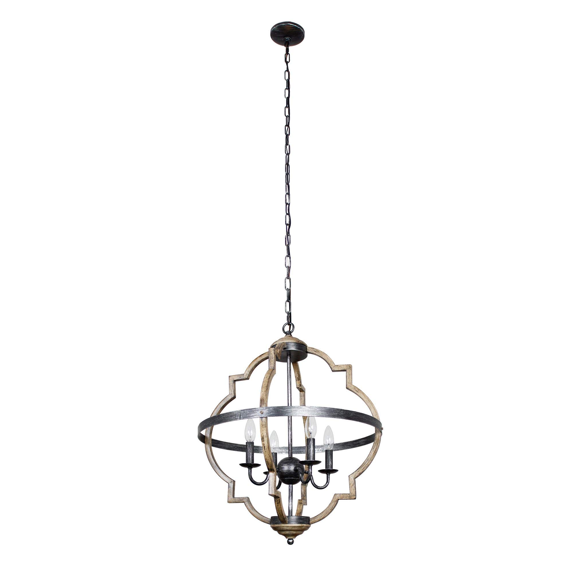 Rustic Farmhouse Chandelier Ceiling Light Fixture - 4-Light Industrial Pendant Lighting, 21 Inch, E26 Socket (Bulb Not Included) - Perfect for Dining Room, Kitchen Island, or Entryway Decor