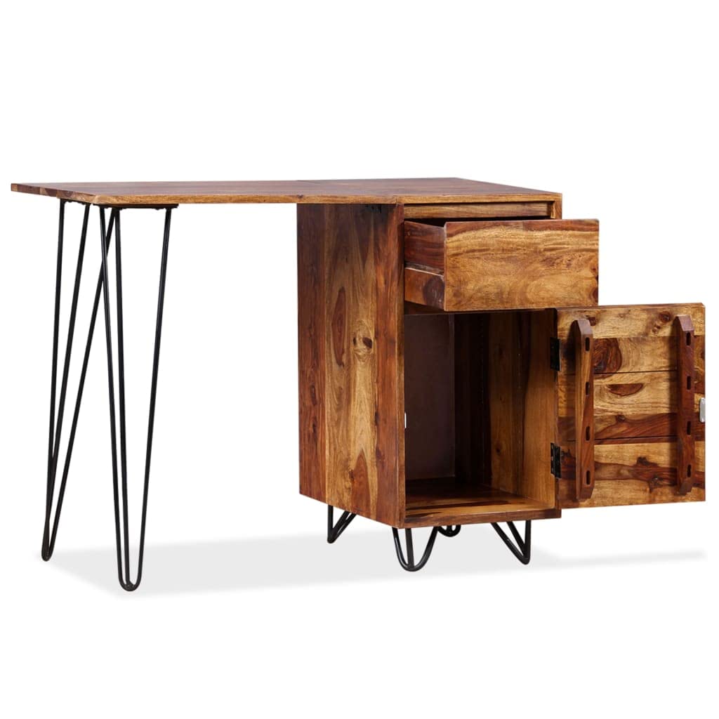 CHARMMA Solid Sheesham Wood Writing Desk with 1 Drawer & Cabinet - Compact Home Office Desk for Small Spaces, Study Table for Students, Elegant Workstation for Bedroom or Living Room