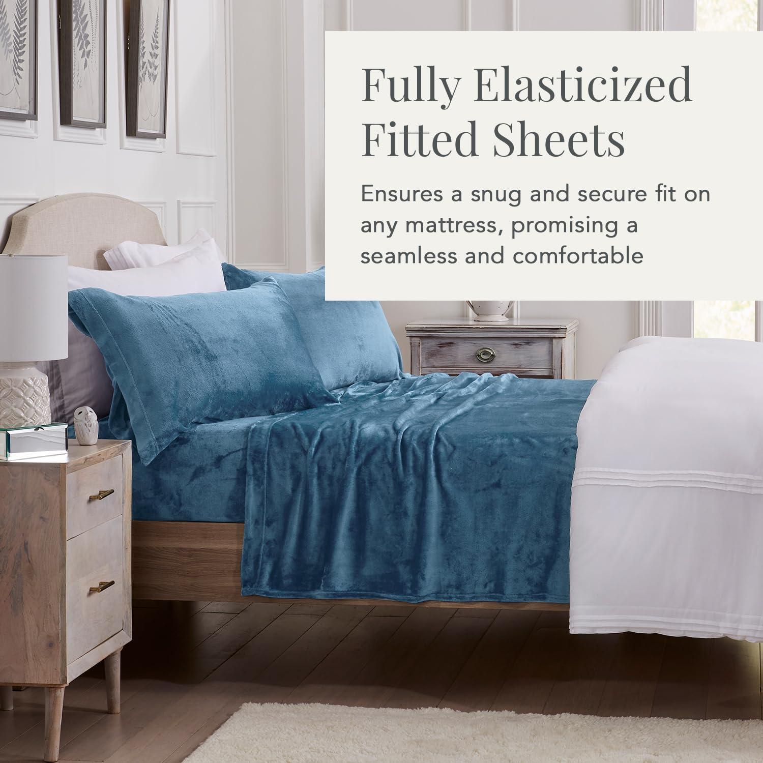 Ultra Soft Micro Fleece Sheets Set with Deep Pockets - Queen Size Lake Blue | Velvet Plush Cozy Warmth for Winter | Perfect for Cold Nights, Bedroom Upgrade & Cozy Home Decor