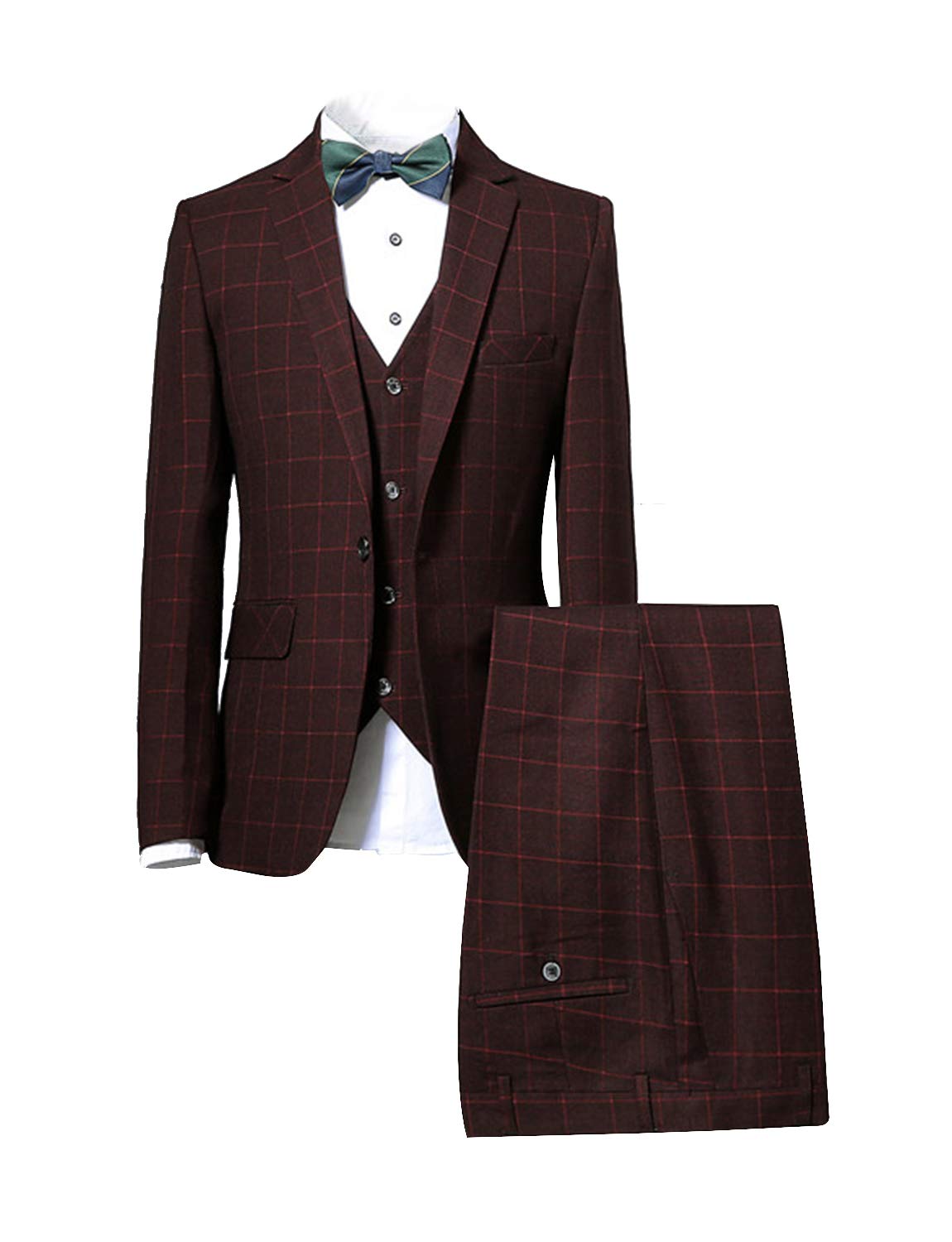 Stylish Men's Slim Fit 3-Piece Plaid Tuxedo Suit for Prom, Wedding & Formal Events | Single Breasted Business Suit for Party, Gala & Special Occasions