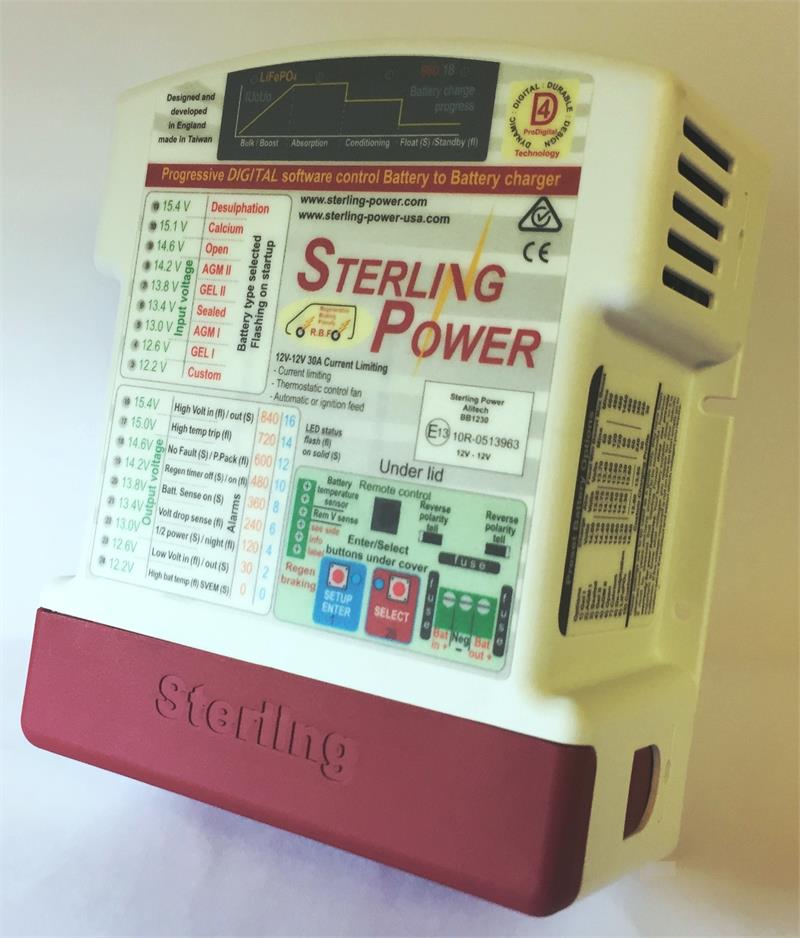 Sterling Power BB1230 12V 30A Battery to Battery Charger - Dual Input for Marine, RV & Off-Grid Power Systems | Reliable DC-DC Charging Solution for Boats, Campers & Solar Setups