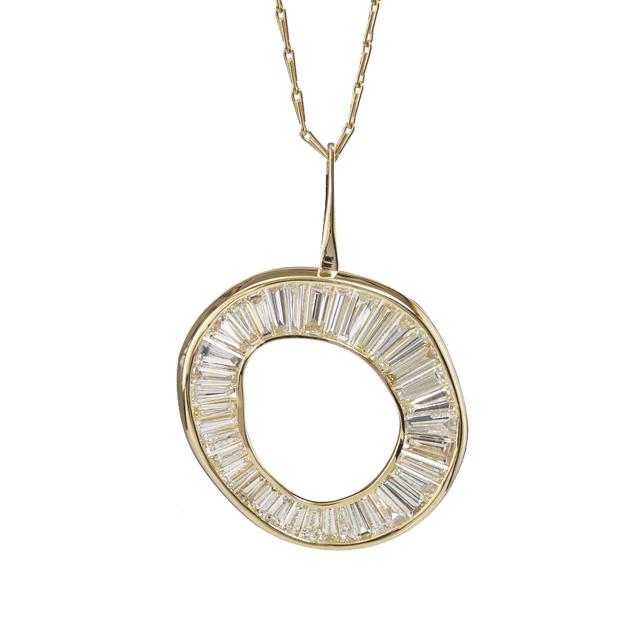 Elegant Baguette Diamond Necklace with Floating Sphere Pendant - Perfect for Weddings, Anniversaries & Special Occasions