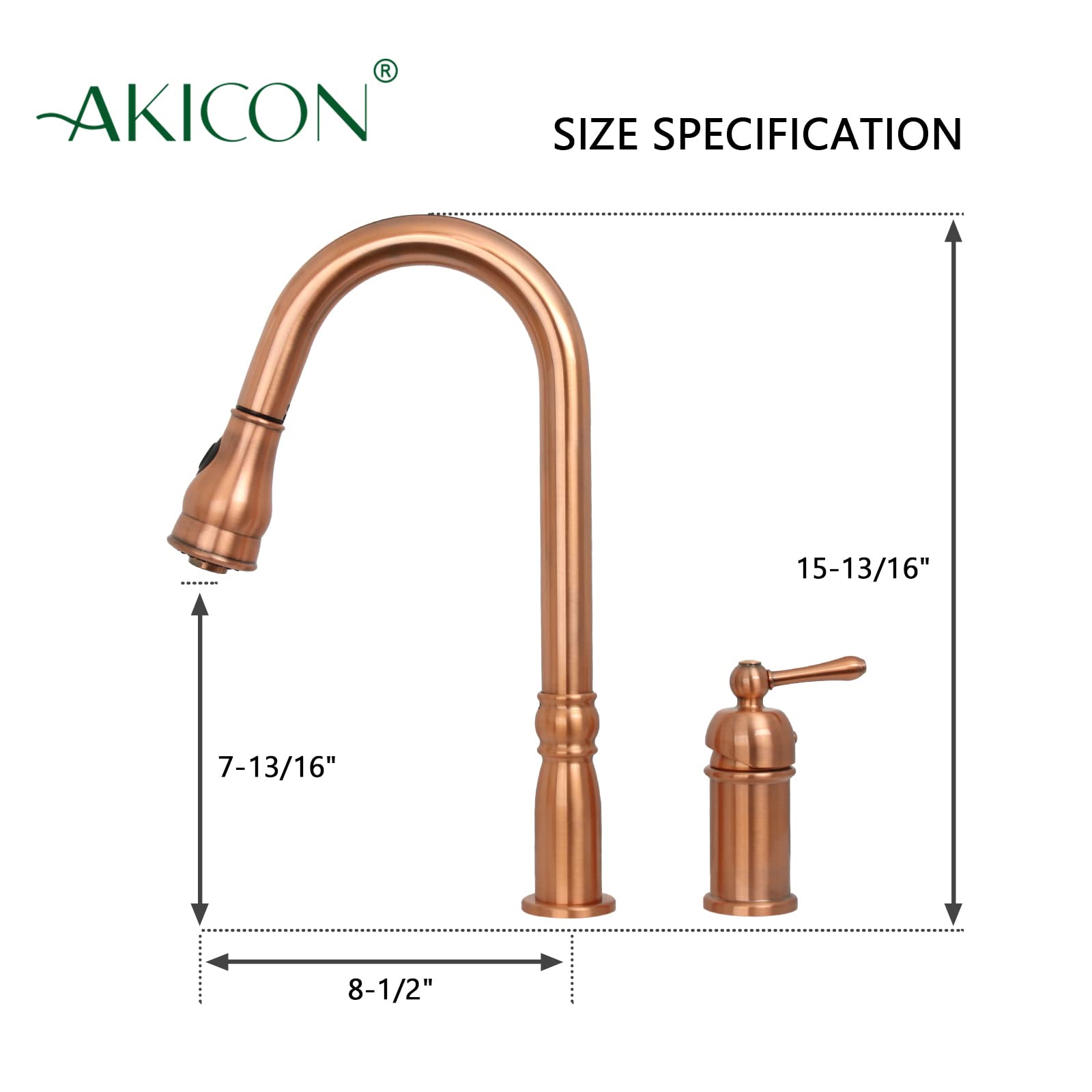 Akicon Copper Pull Down Kitchen Faucet - High Arc Sprayer for Modern Kitchens