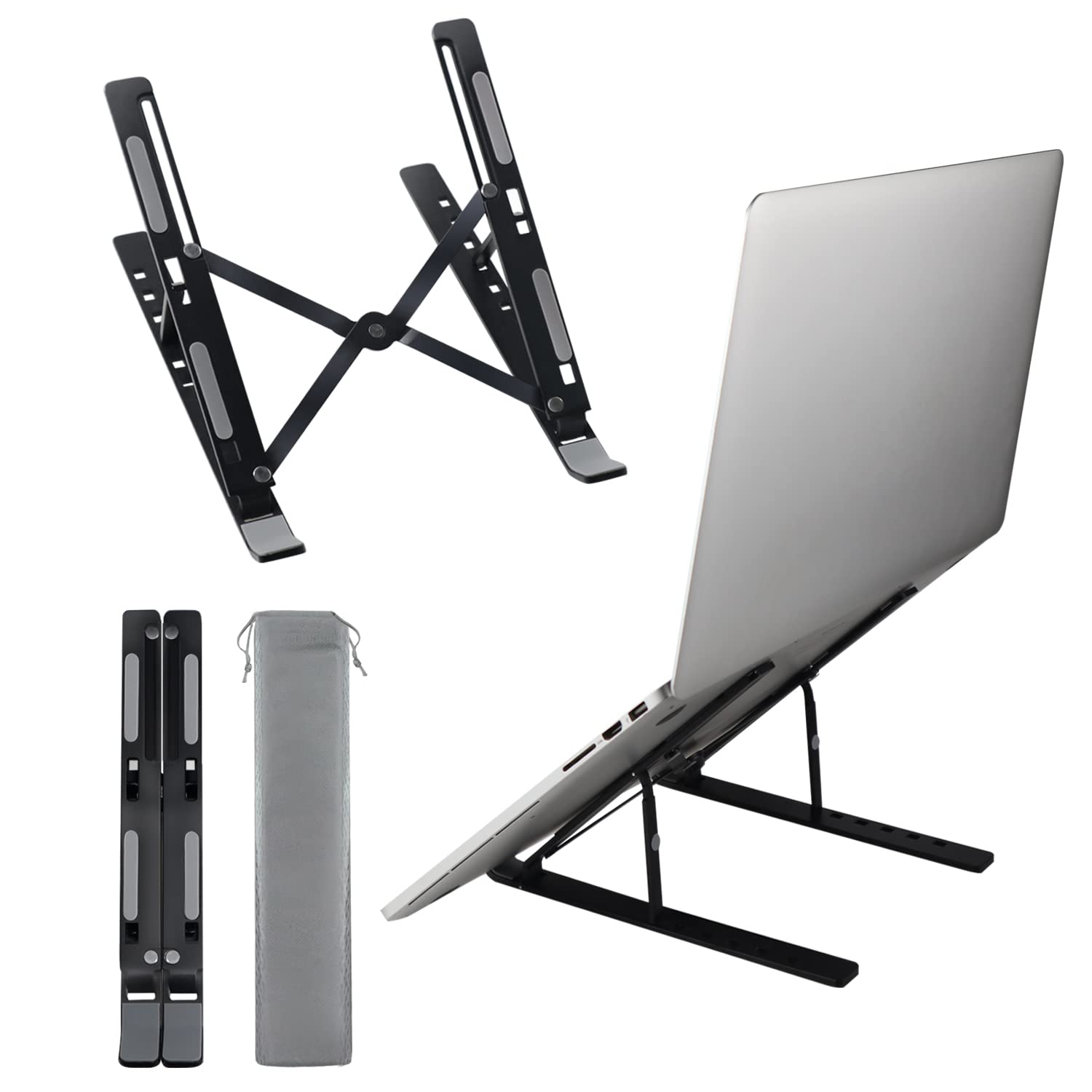 EMOME Adjustable Height & Multi-Angle Laptop Stand for Desk - Portable Foldable Computer Holder for Laptops Under 16 inches - Perfect for Home Office, Workstation & Travel Use