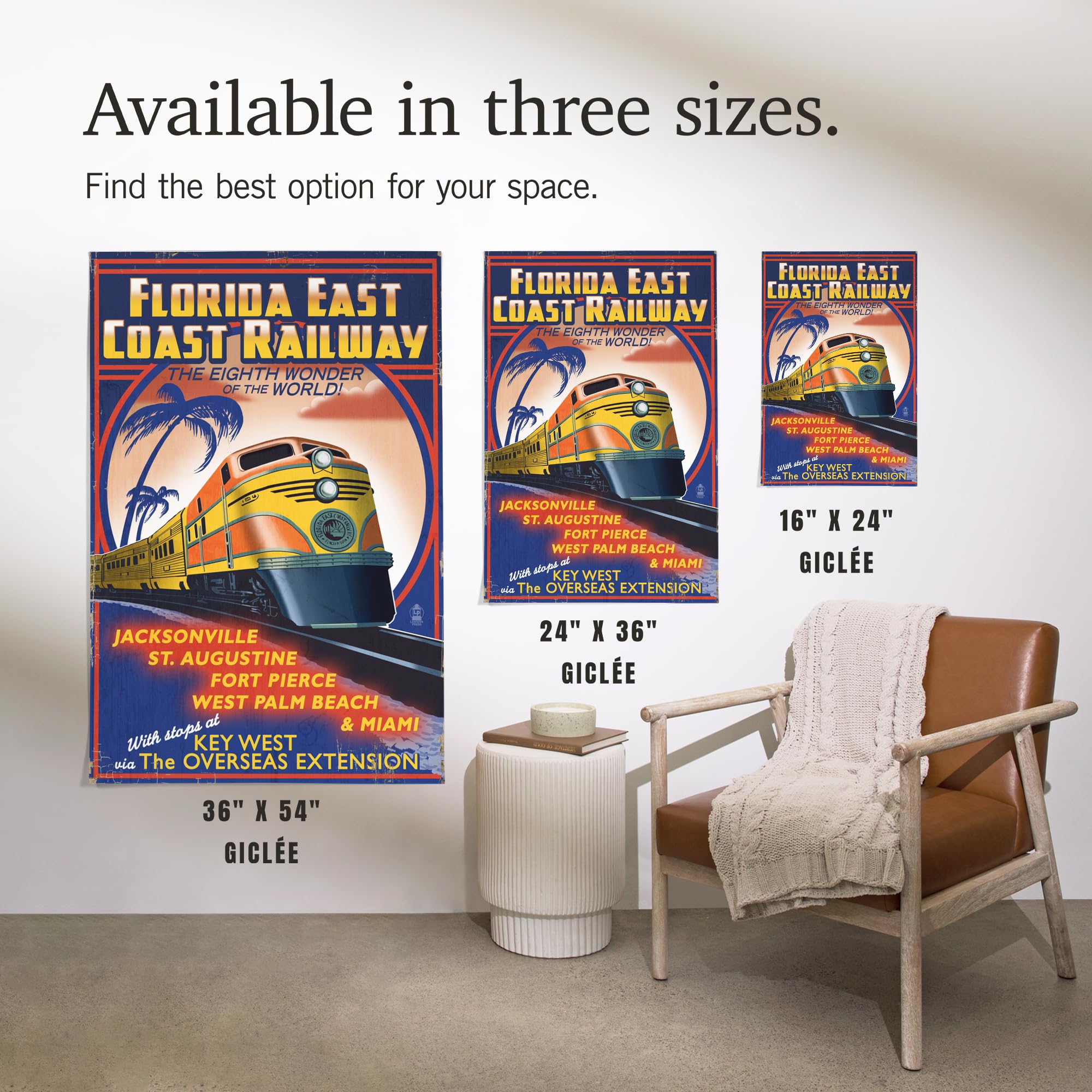 Lantern Press 16x24 Inch Giclee Art Print - Key West Florida East Coast Railway Landscape Wall Decor | Perfect for Living Room, Bedroom & Office