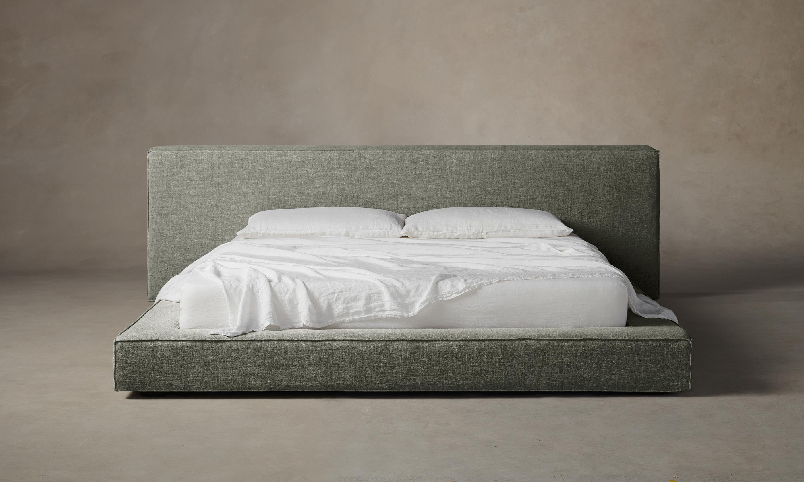 The Eldridge Bed - Heritage Belgian Linen Thyme Queen Size Bed Frame | Luxury Bedroom Furniture for Modern Homes | Perfect for Master Bedrooms & Guest Rooms