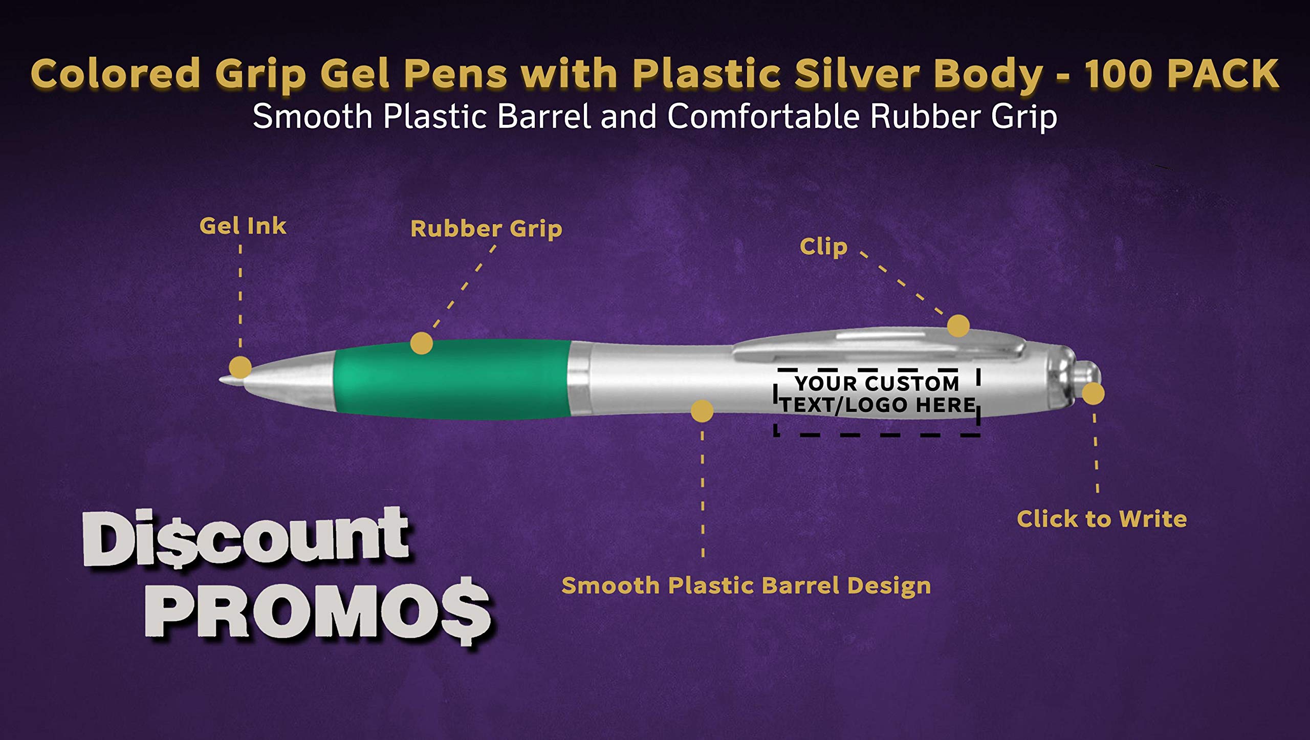Custom Colored Grip Gel Pens - 100-Piece Bulk Pack with Personalized Options | Premium Writing Tools for Office, School & Business | Perfect for Tradeshows, Events & Gift Giving - Green