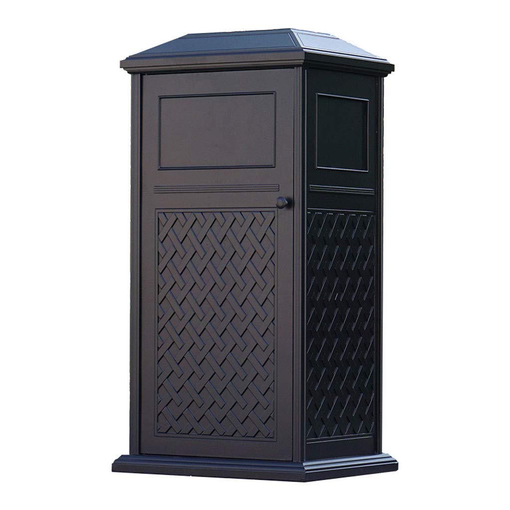 Luxury Cast Aluminum Square Trash Can - 13 Gallon Kitchen & Outdoor Garbage Bin with Built-in Ashtray for Home, Villa, Garden (Black) | Durable Waste Bin for Kitchen, Patio, Backyard & Office Spaces