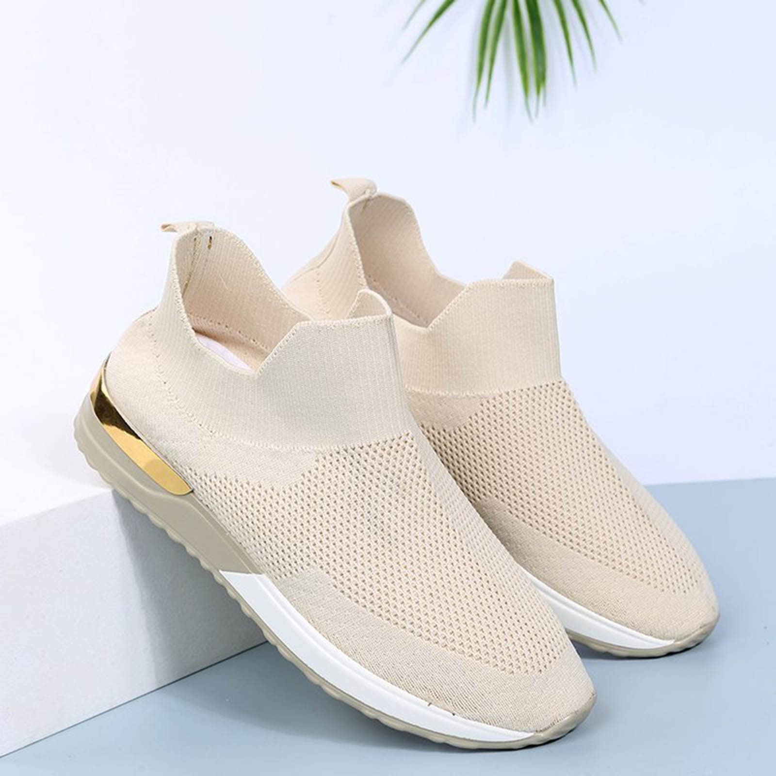 Women's & Men's Slip-On Walking Shoes - Non-Slip Running Sneakers for Tennis, Casual Wear & Winter | Platform White Trainers for Gym, Work & Daily Use