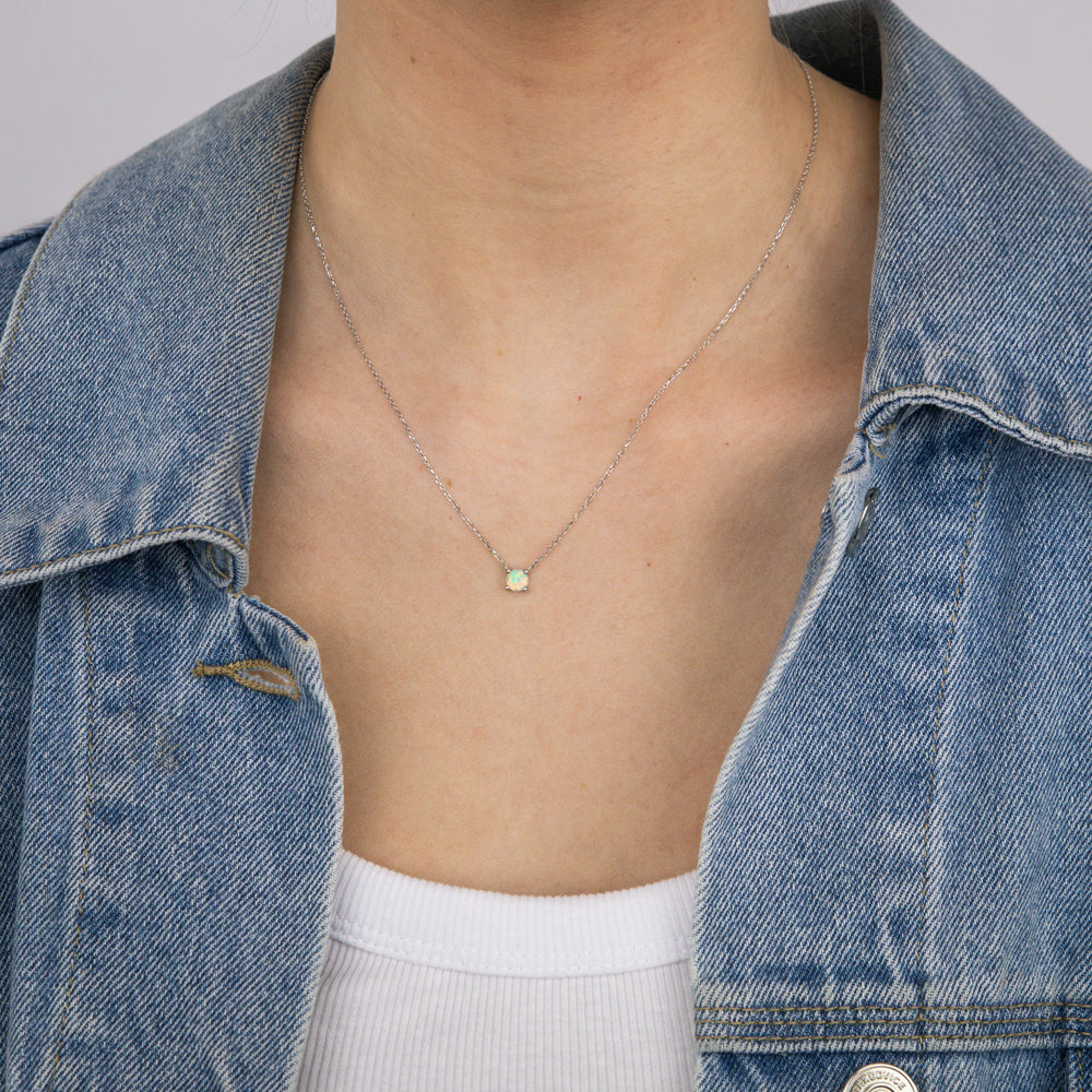 0.40 Carat Natural Opal Pendant Necklace with 45cm 9ct White Gold Chain - Elegant Jewelry Gift for Women, Perfect for Weddings, Anniversaries & Special Occasions