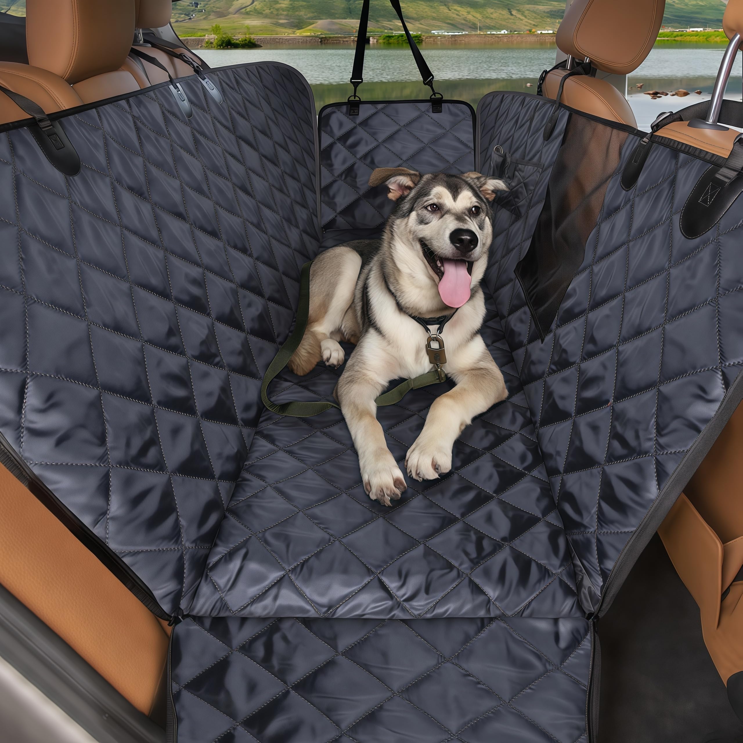 Waterproof Dog Car Seat Cover - Durable Scratchproof Nonslip Pet Hammock for Back Seat with Mesh Window | Universal Fit for All Vehicles | Perfect for Road Trips & Daily Commutes (Black, Standard Size)