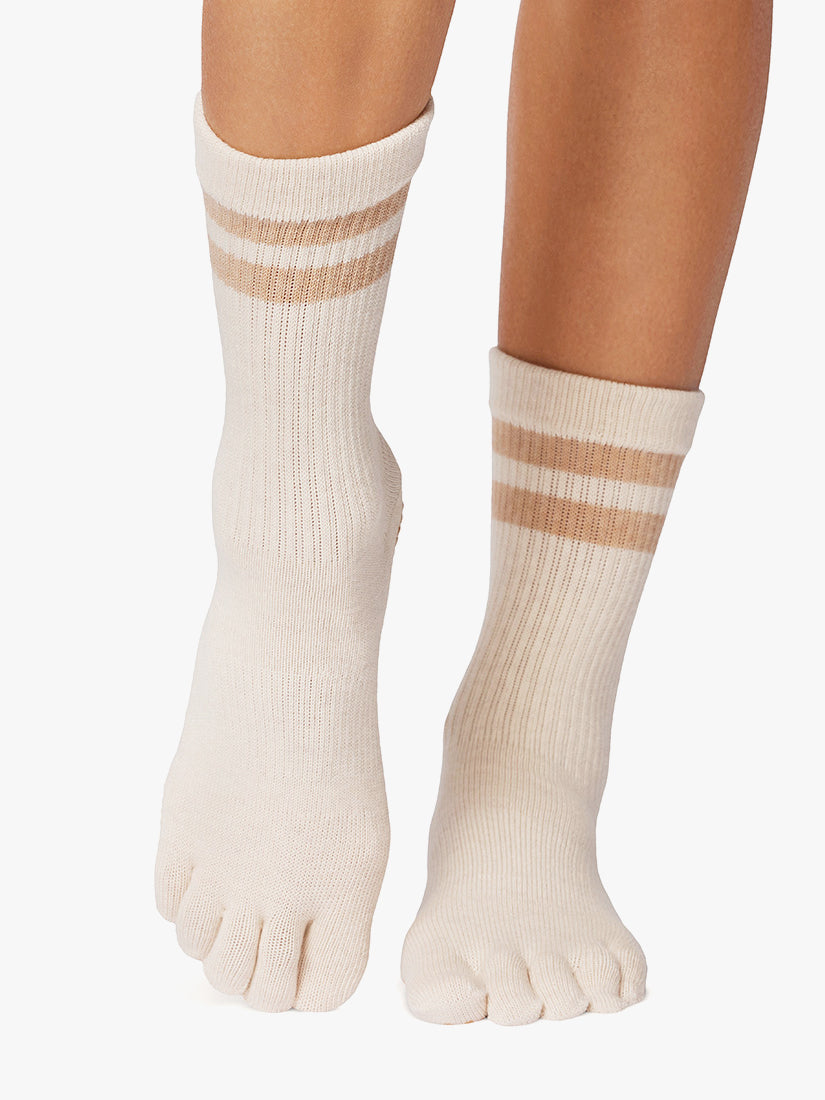 ToeSox Full Toe Crew Grip Socks with Reflective Design - Non-Slip Yoga, Pilates & Barre Socks for Women - Perfect for Dance, Workouts & Studio Fitness
