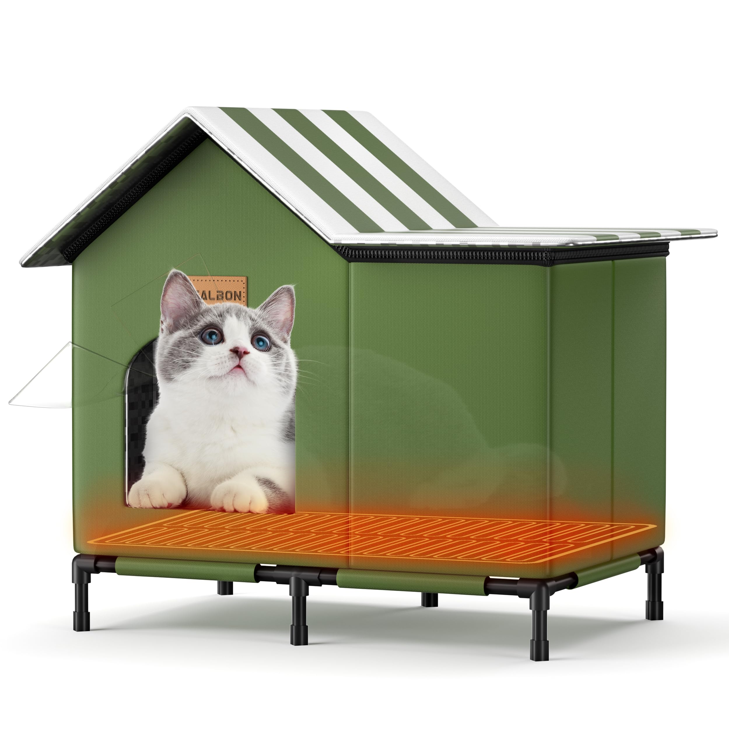 Heated Outdoor Cat House for Winter - Insulated, Weatherproof & Waterproof Feral Cat Shelter with Elevated Design & Escape Door - Perfect for Stray Cats, Barn Cats & Outdoor Pets in Cold Weather