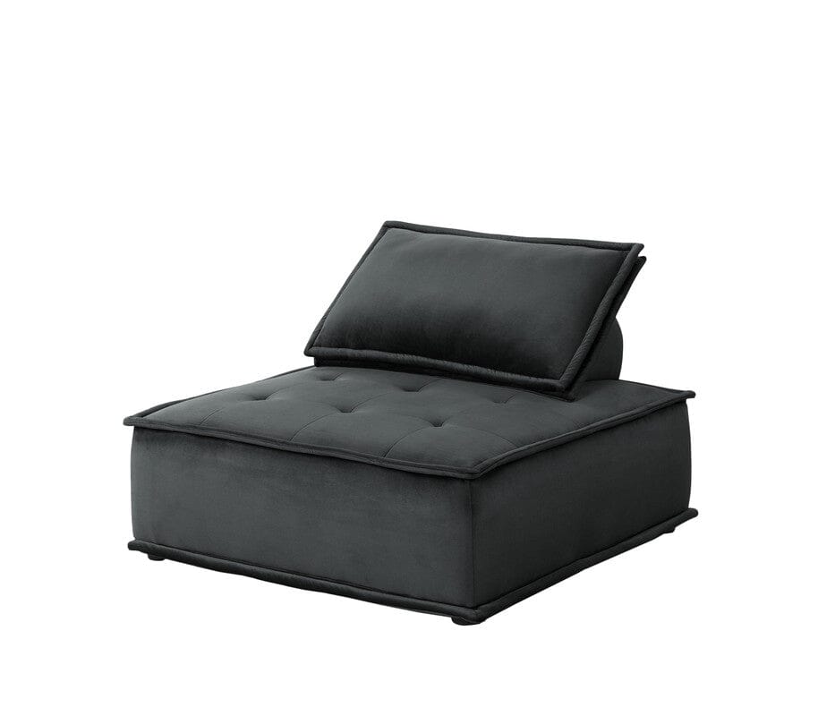 Anna Black Velvet Armless Lounge Chair - Modern Accent Chair for Living Room, Bedroom & Office - Comfortable Tufted Sofa with Sturdy Metal Legs (Perfect for Relaxing, Reading & Small Spaces)