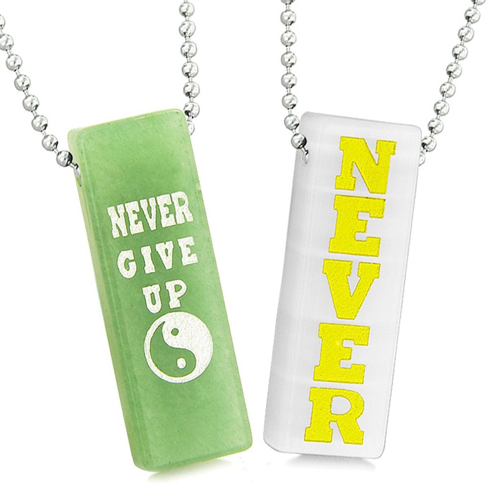Never Give Up Love Couples Amulet Necklace - Yin Yang Energy White & Green Quartz with Simulated Cat's Eye | Romantic Gift for Couples, Valentine's Day & Spiritual Protection