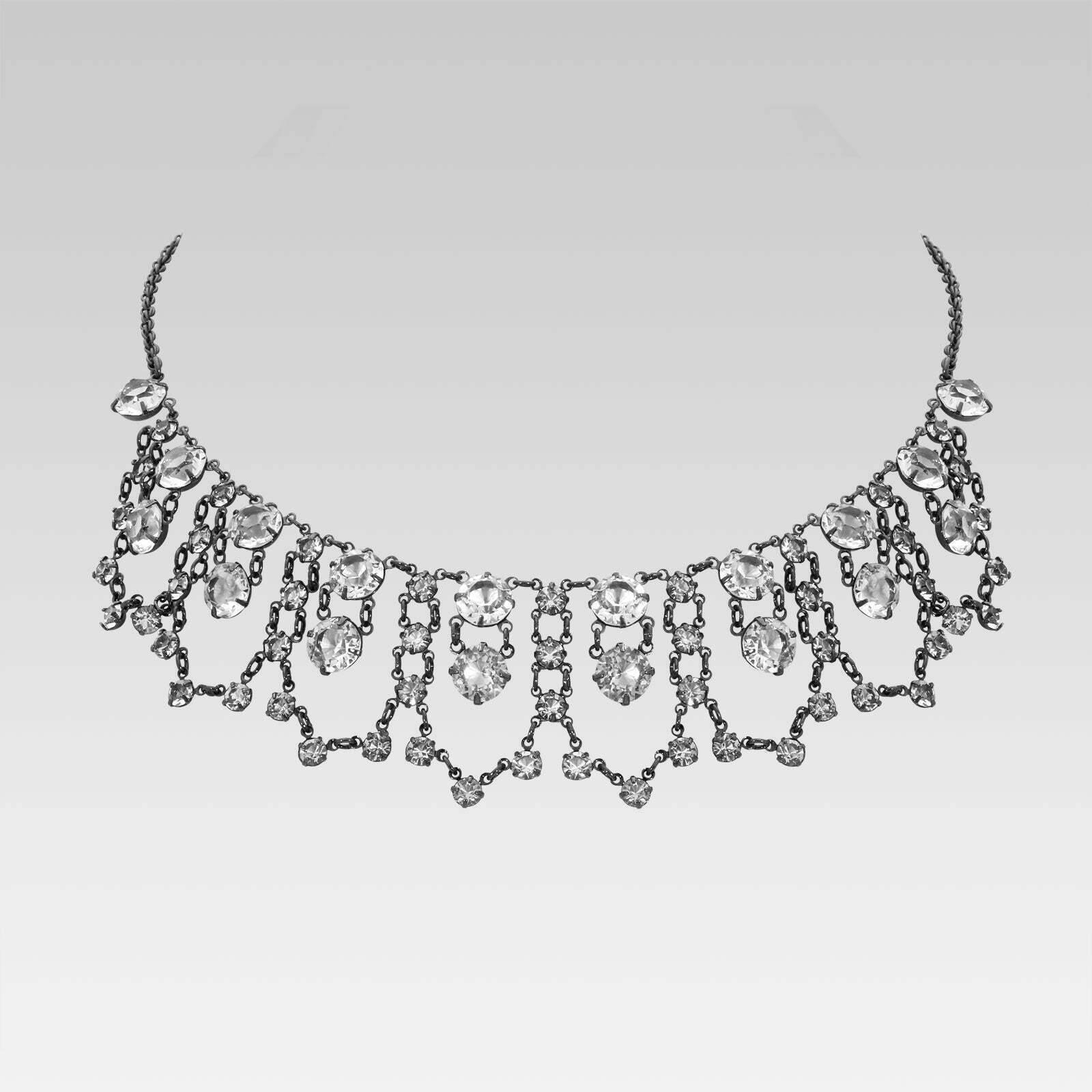 1928 Jewelry Black Chain Austrian Crystal Draped Necklace 16