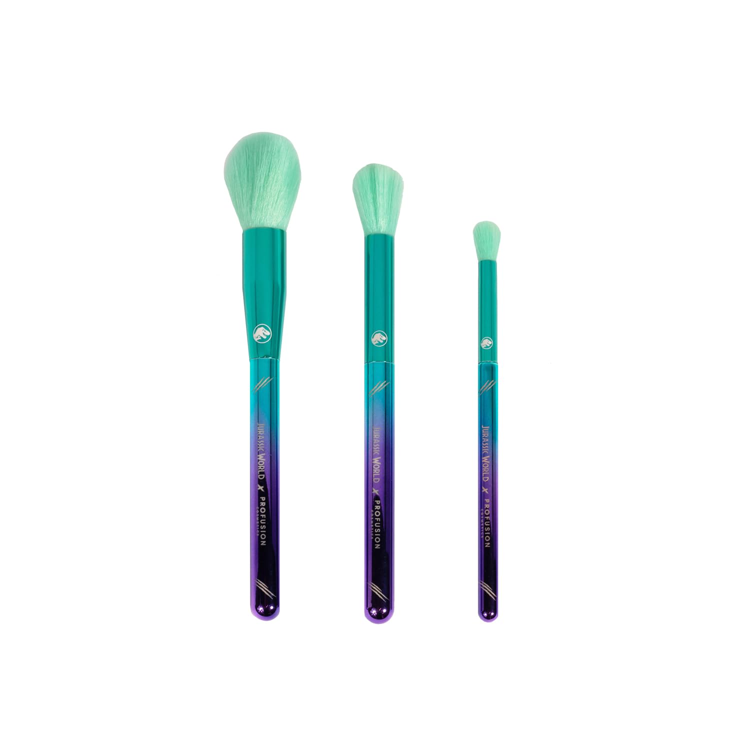 Profusion Cosmetics Jurassic Makeup Collection - 3 Piece Face & Eye Brush Set for Flawless Makeup Application | Perfect for Daily Use, Travel & Professional Makeup Artists