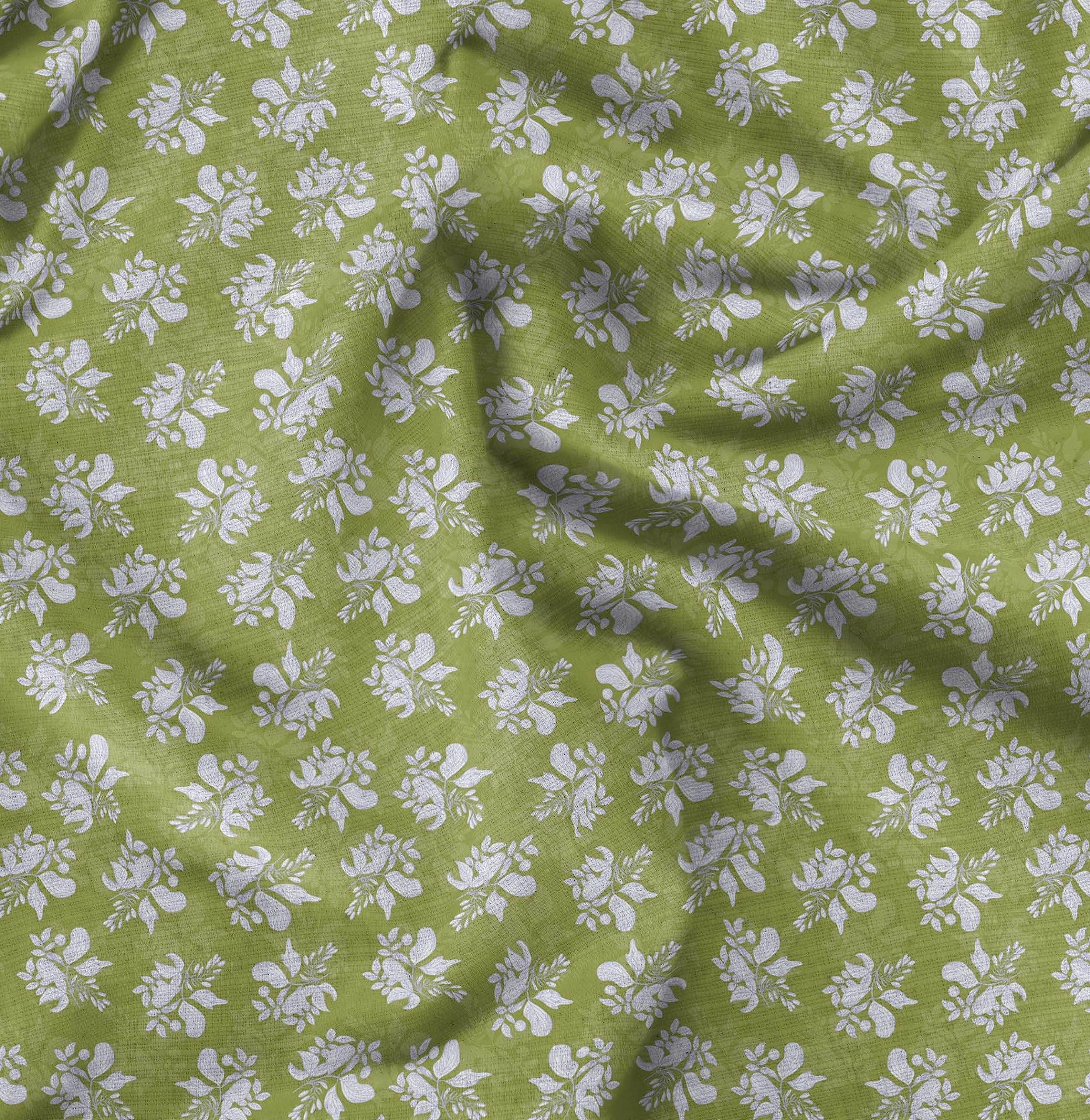 Soimoi Moss Green Georgette Fabric by The Yard - 42 Inch Wide Printed Floral Leaf Design - Elegant Artistic Fabric for Dresses, Curtains, DIY Fashion Projects | Perfect for Sewing, Home Decor & Crafting