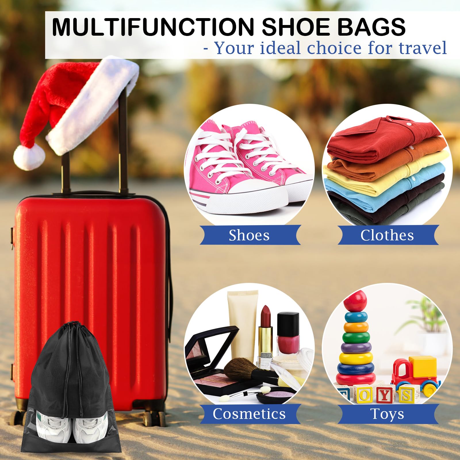 18 Pack Large Clear Window Shoe Bags for Travel - Dustproof Drawstring Shoe Storage Organizers for Men & Women (Black) | Perfect for Packing Shoes, Gym Bags & Suitcase Organization