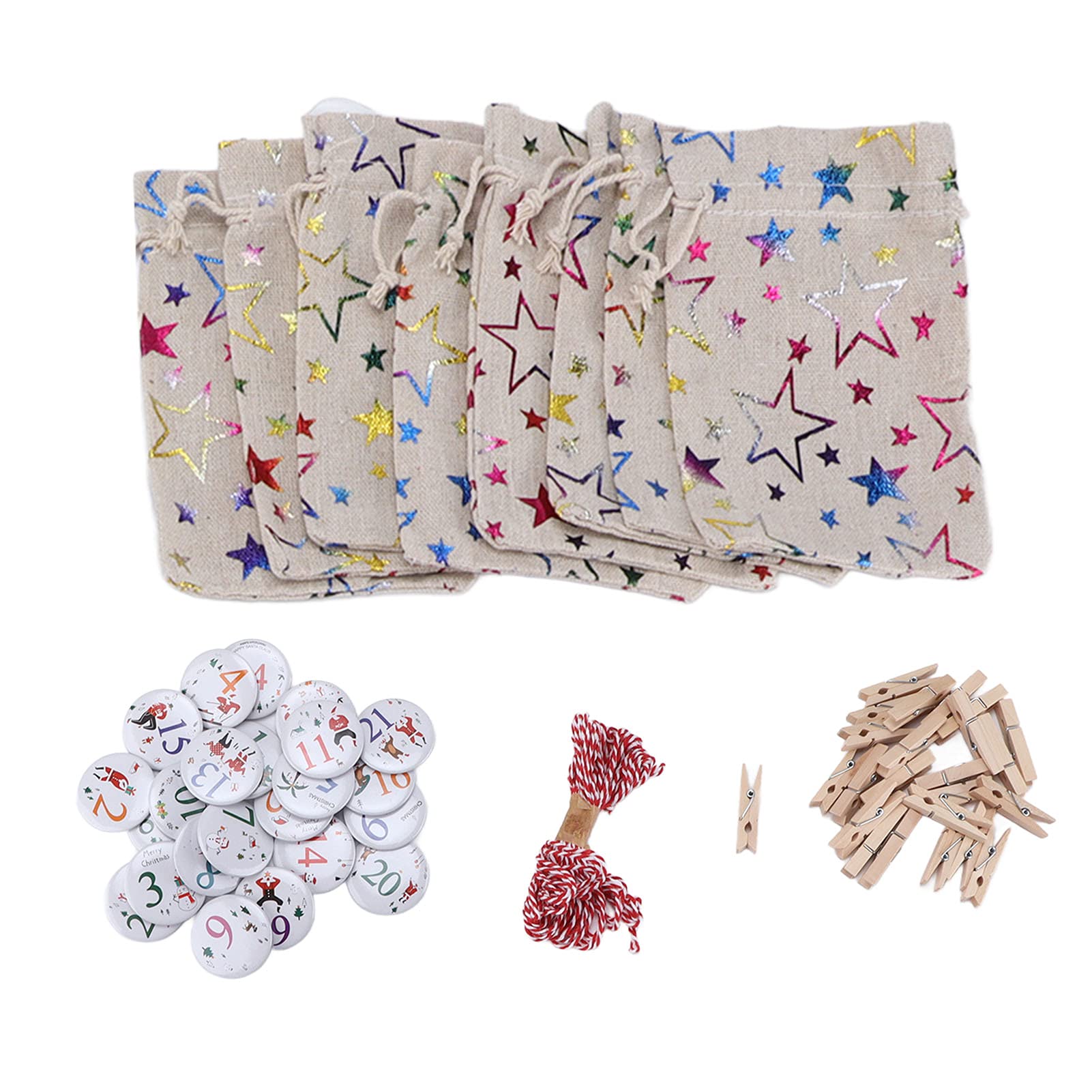 24PCS Drawstring Gift Bags - Hanging Christmas Linen Pouches with Clips for Holiday, Birthday & Party Favors | Perfect for Christmas Stocking Stuffers, Wedding Favors and Gift Wrapping