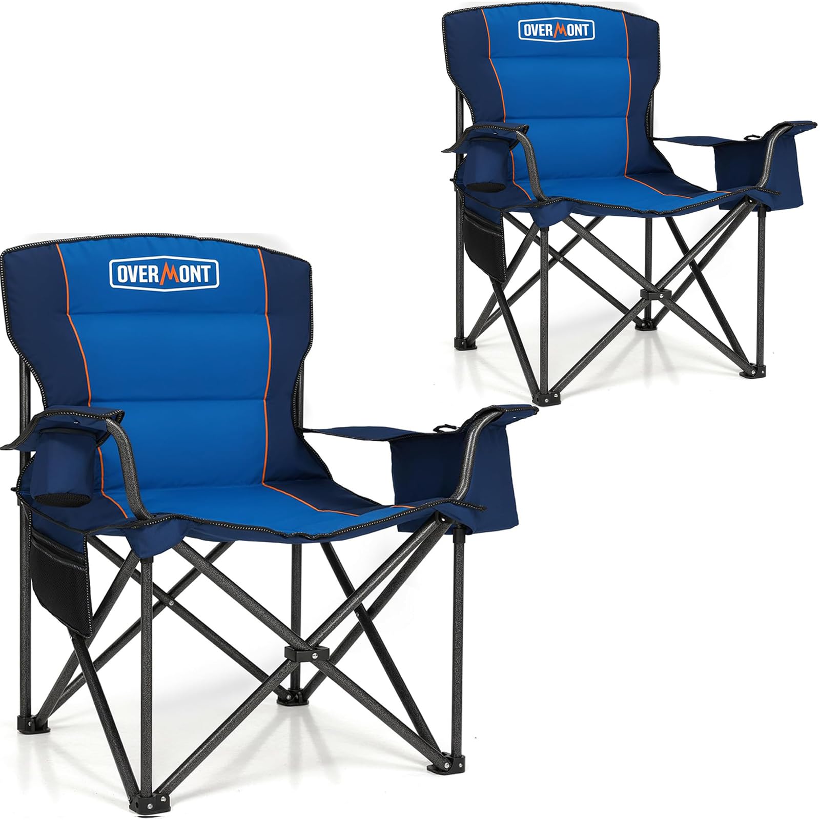 Overmont Oversized Folding Camping Chair 2-Pack - Heavy Duty 450lbs Capacity with Padded Seat & Cooler Pockets - Portable Collapsible Outdoor Chairs for Camping, Beach, Fishing, Backyard, Sports Events & Picnics
