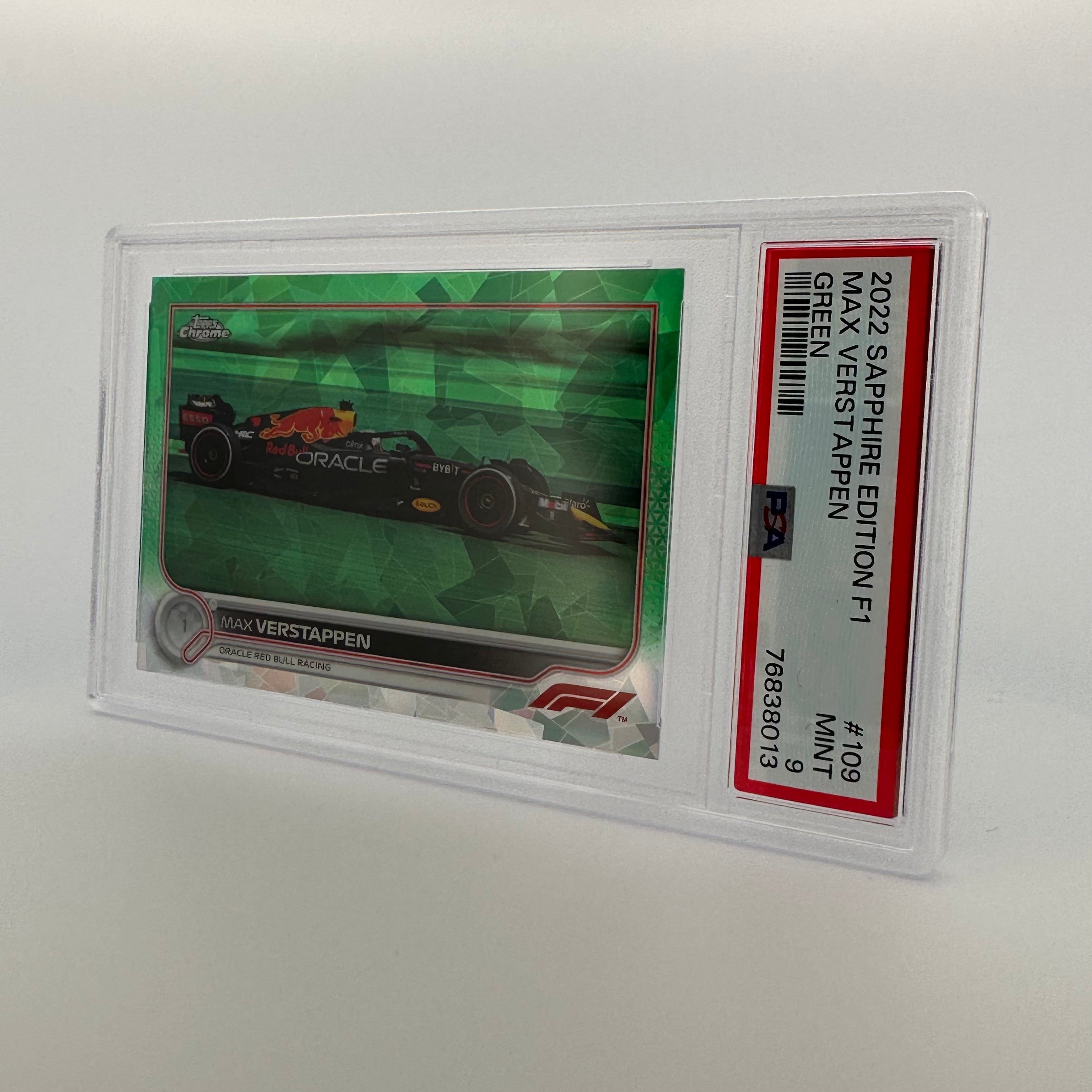 PSA 9 67/75 MAX VERSTAPPEN #109 SAPPHIRE EDITION GREEN - Rare Trading Card for Collectors & F1 Fans - Perfect for Display, Investment & Racing Memorabilia Collections