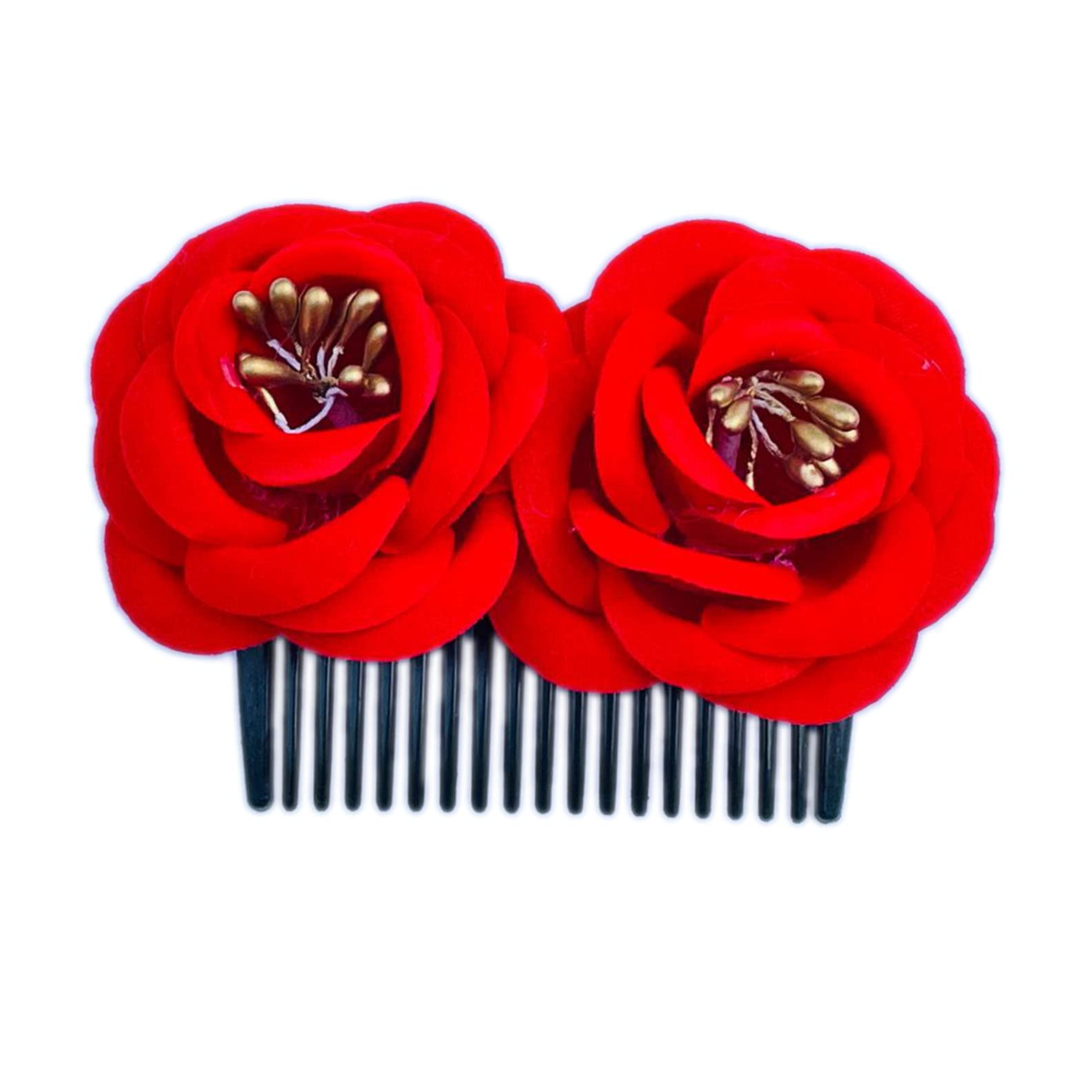 GuruEmbellish Indo Western Embroidered Bridal Hair Clip - Handcrafted Side Pin Comb with Cloth Rose Flower for Women & Girls | Perfect for Weddings, Parties & Special Occasions