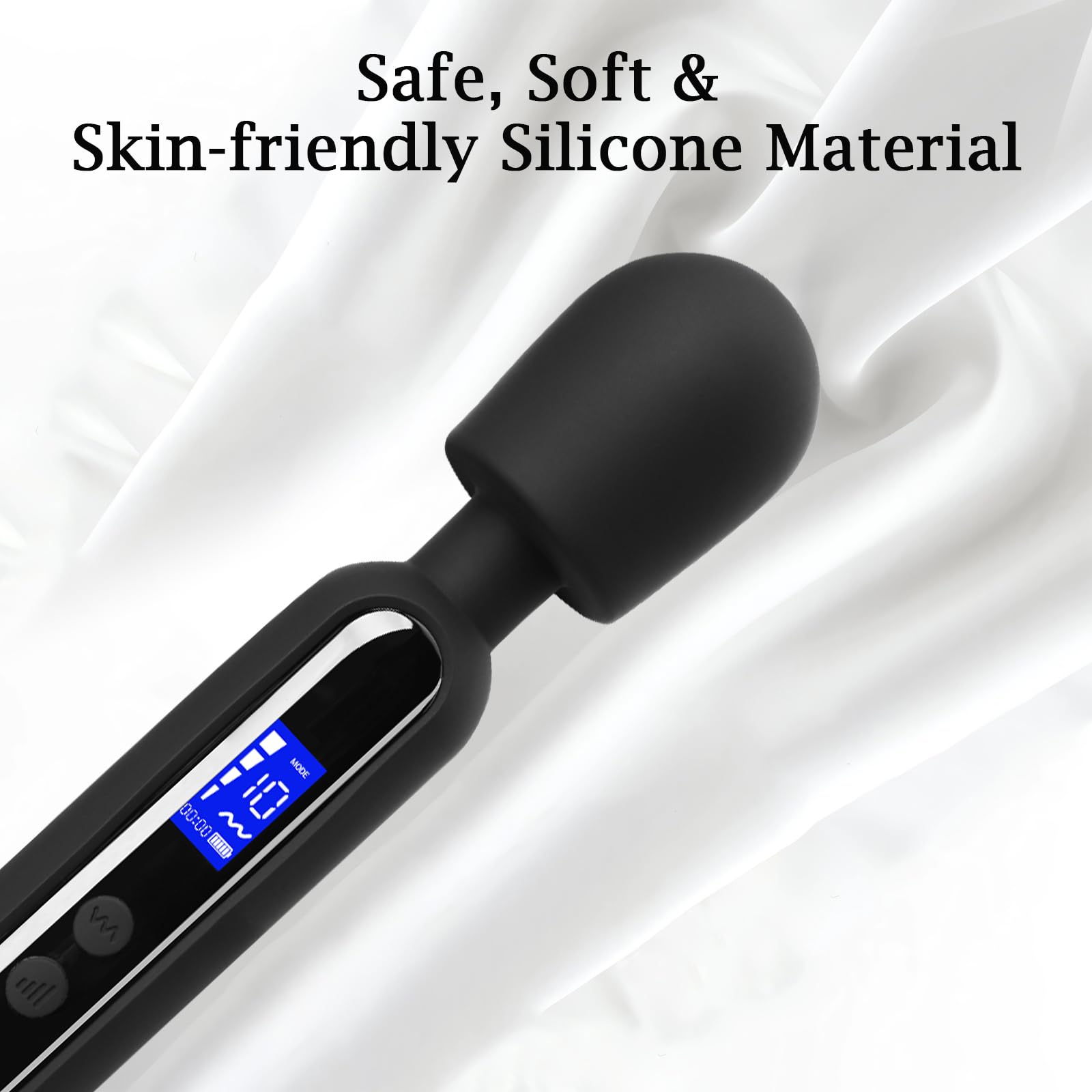 Powerful Cordless Vibrating Wand Massager for Women - 10 Vibration Patterns & 4 Speeds with LCD Display - Clitoral & G-Spot Stimulation - Rechargeable Waterproof Sex Toy for Couples & Solo Play - Perfect for Relaxation, Foreplay & Full-Body Massage (Black)