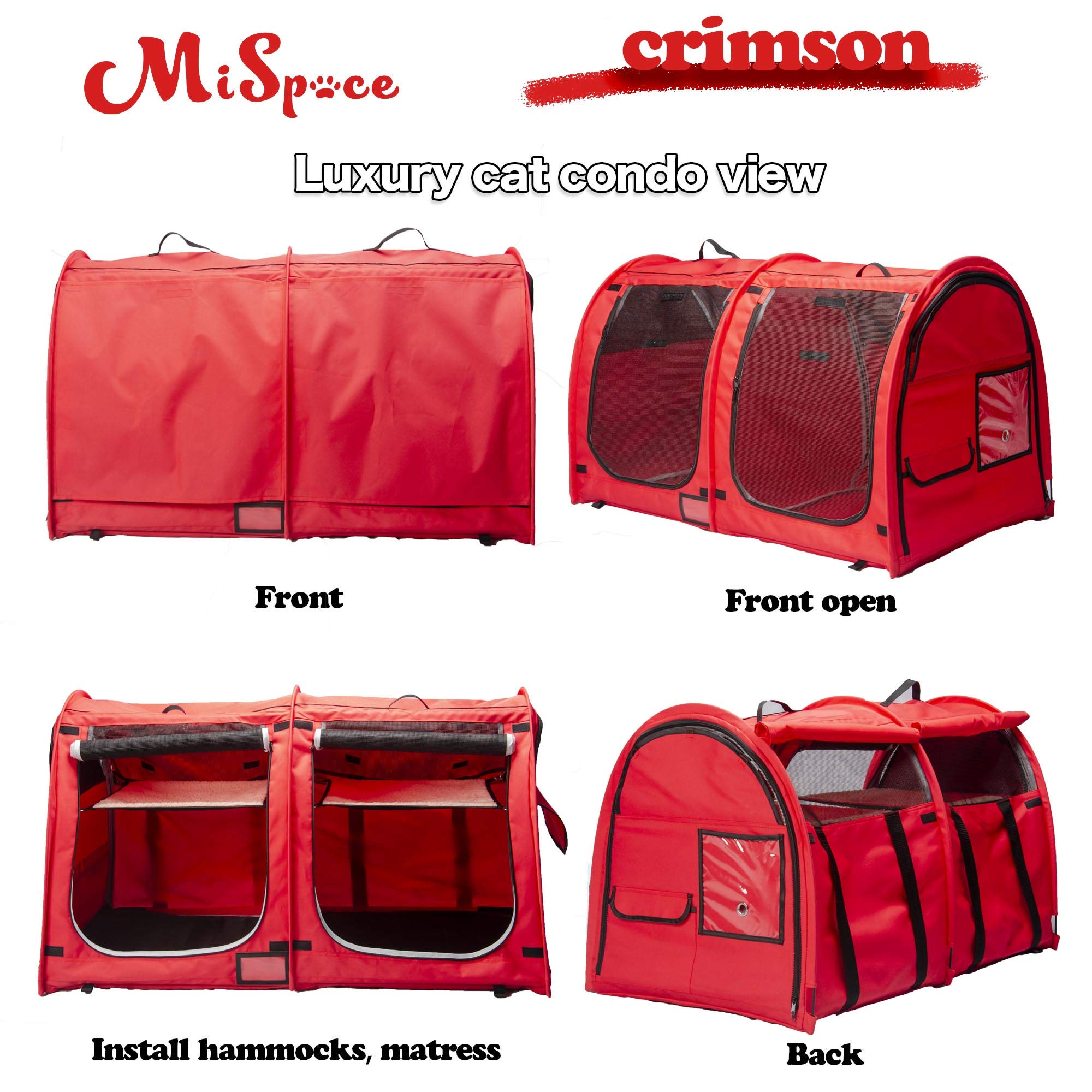 Mispace Portable Twin Compartment Cat Cage & Dog Kennel - Foldable Pet Crate with Carry Bag, 2 Hammocks, Mats & Collapsible Litter Box - Ideal for Travel, Home & Vet Visits