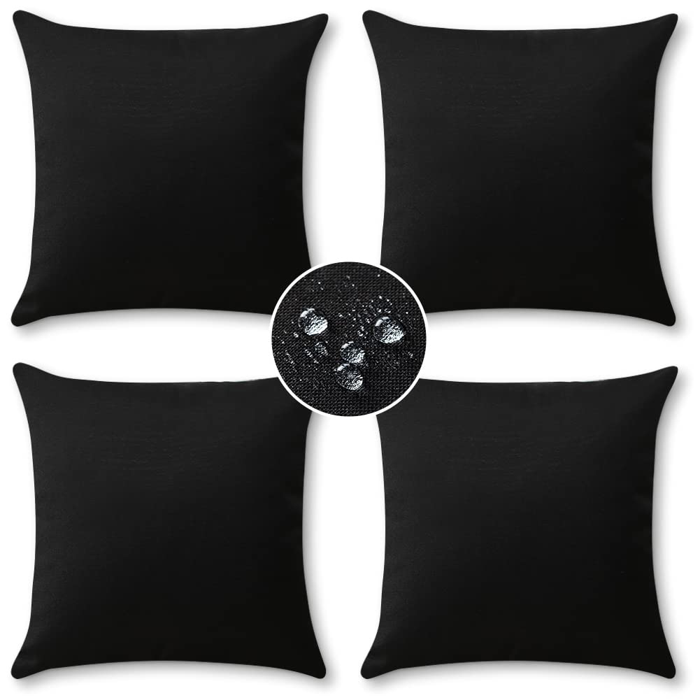 OTOSTAR 4-Pack Waterproof Outdoor Throw Pillow Covers 18x18 Inch - Linen Garden Pillow Cases for Patio, Couch, Sofa & Farmhouse Decor - All-Weather Decorative Cushion Covers (Black) | Perfect for Outdoor Furniture, Porch, Backyard & Camping Accessories