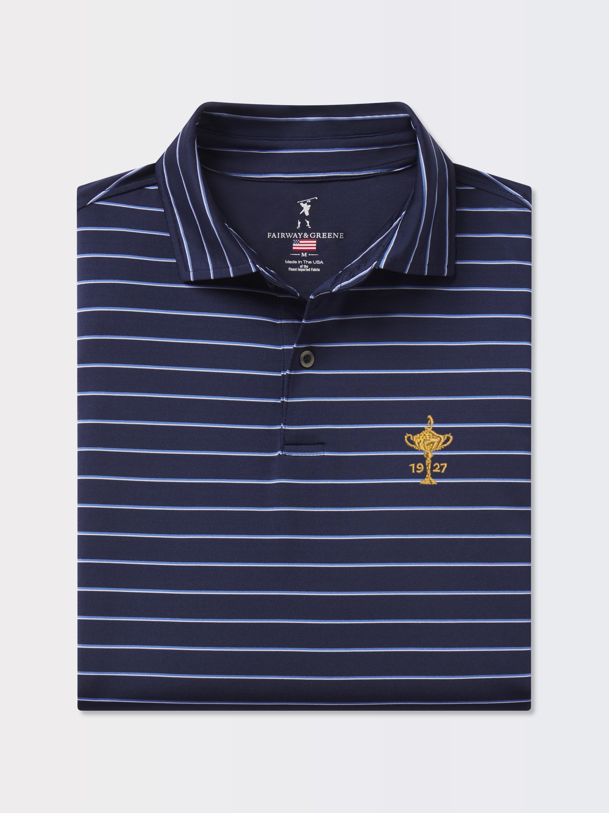 Ryder Cup Trophy Replica - Faxon Stripe Jersey Polo Shirt for Men | Golf Tournament & Casual Wear