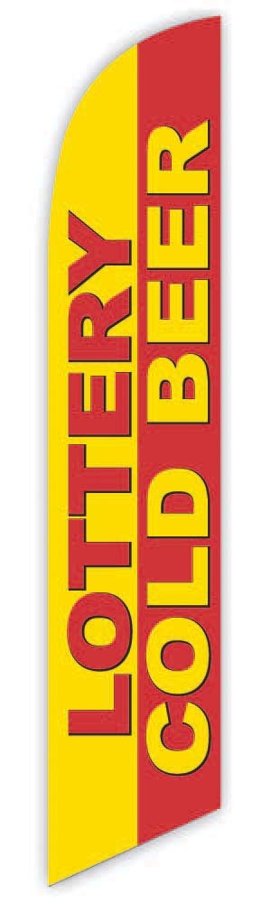 Lottery Cold Beer Feather Flag - Yellow/Red Replacement Banner (No Pole Set Included) - Perfect for Bars, Tailgates, and Outdoor Events