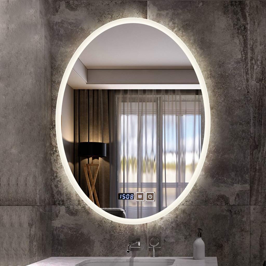 Oval LED Lighted Wall Mounted Makeup Mirror with Anti-Fog, Touch Switch & Temperature Display - Warm Light 50x70cm for Bathroom Vanity & Dressing Room
