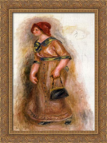 Pierre Auguste Renoir Woman With Bag 18x24 Gold Ornate Wood Framed Canvas Art - Classic Impressionist Wall Decor for Living Room, Bedroom & Office
